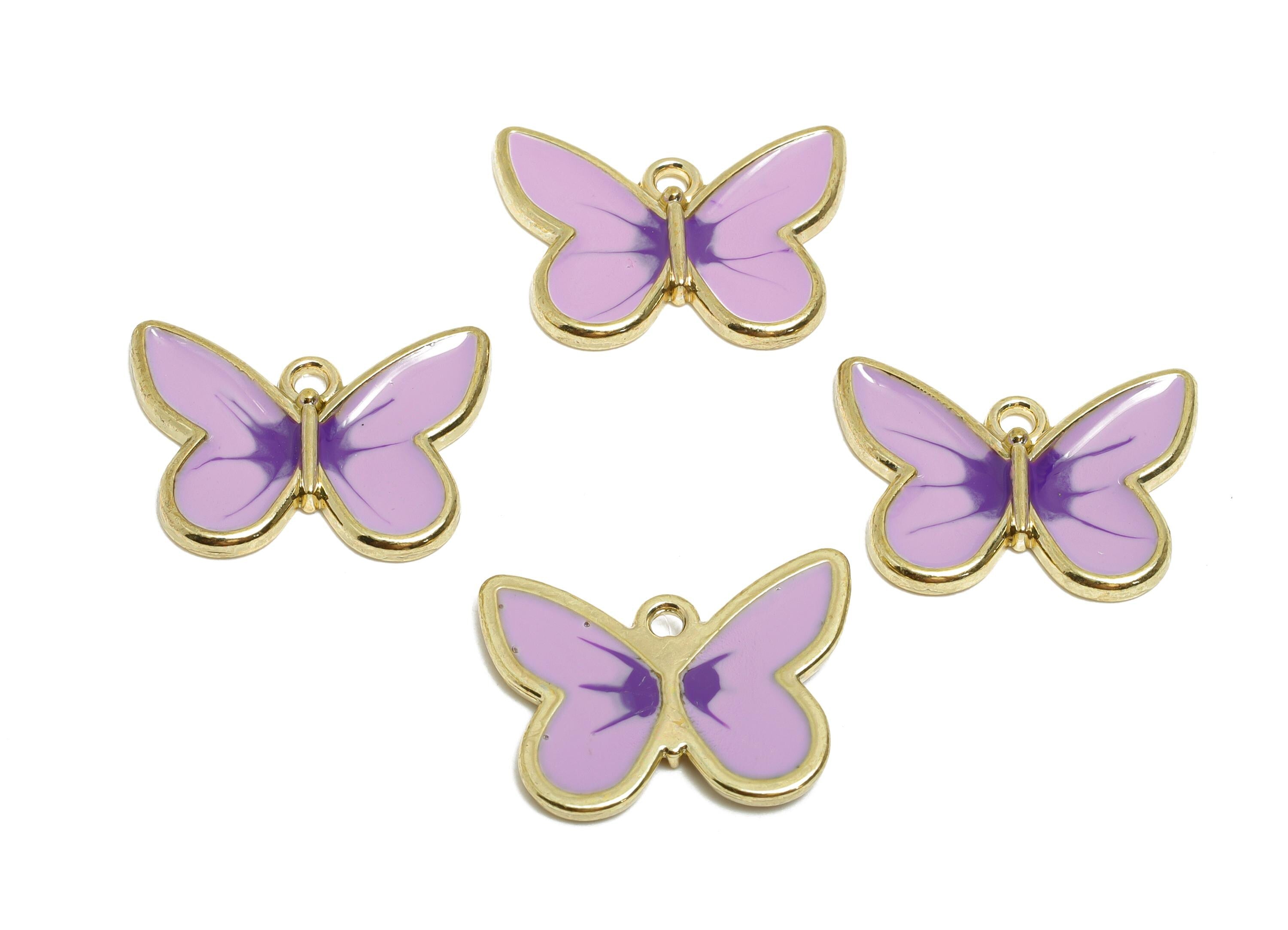 Alloy Enamel Butterfly Charm - Dainty Insect Pendant - Whimsical Purple Winged Jewelry - Craft Supply - KC Gold Plated - 21x15.9x2mm- AC3562 - DOMEDBAZAAR