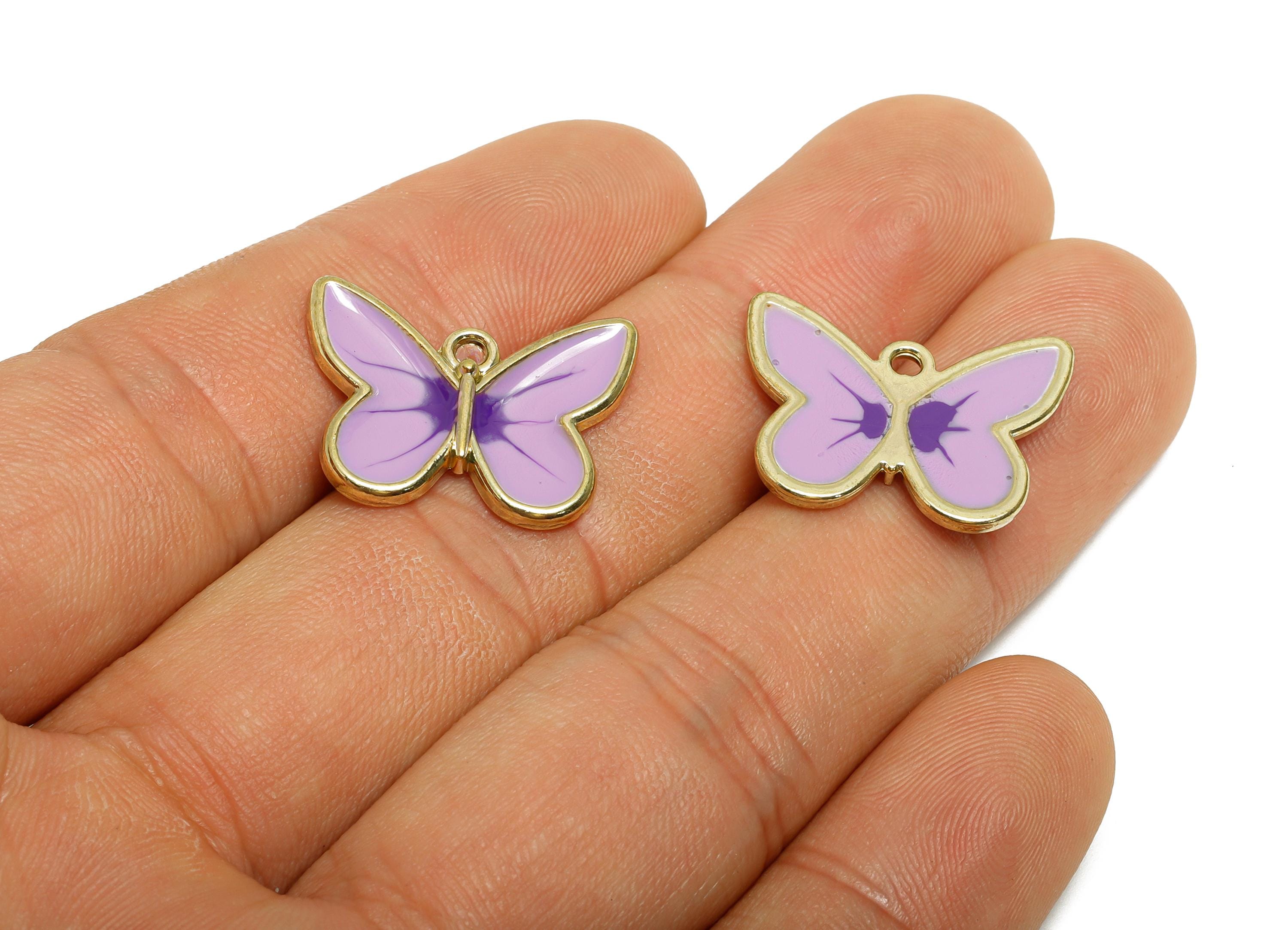 Alloy Enamel Butterfly Charm - Dainty Insect Pendant - Whimsical Purple Winged Jewelry - Craft Supply - KC Gold Plated - 21x15.9x2mm- AC3562 - DOMEDBAZAAR
