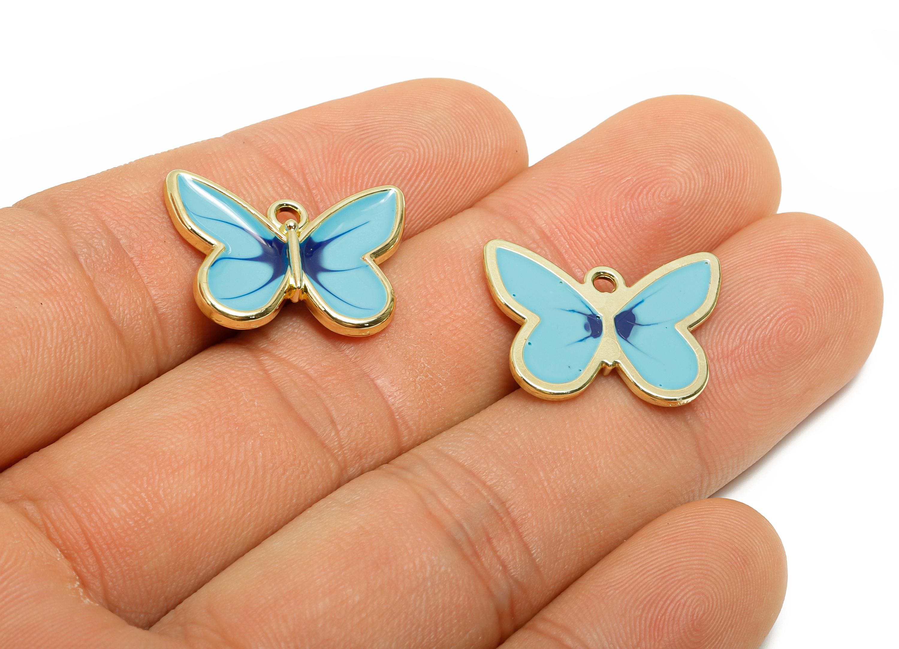 Alloy Enamel Butterfly Charm - Dainty Insect Pendant - Whimsical Blue Winged Jewelry - Craft Supply - KC Gold Plated - 21x15.9x2mm- AC3561 - DOMEDBAZAAR