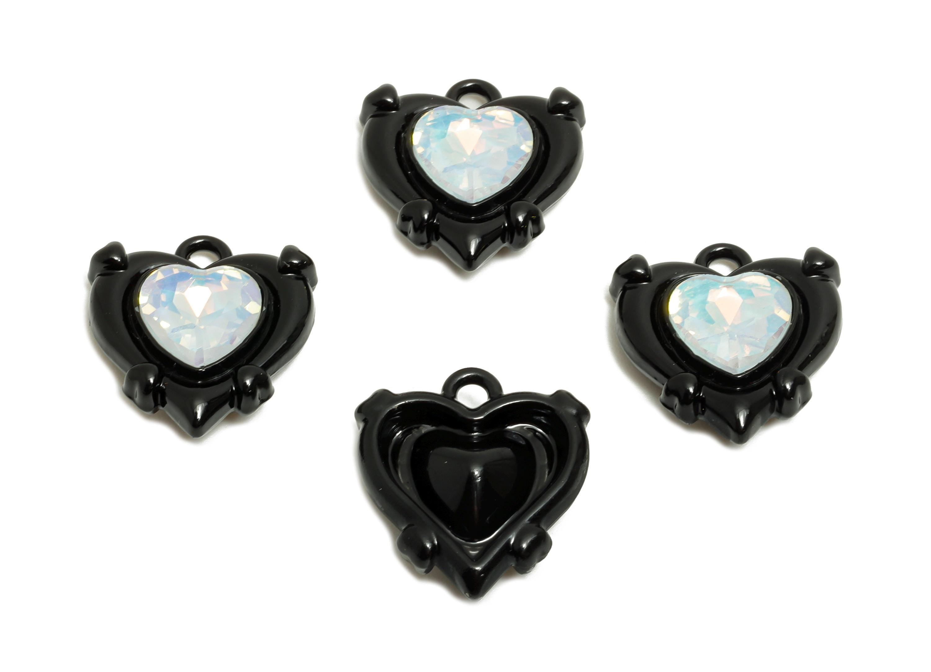 Alloy Black Heart Charm - Crystal Gothic Heart Charm - Dark Aesthetic Jewelry For Necklace - KC Gold Tone Plating - 16x15.37x5.4mm- AC3567B - DOMEDBAZAAR