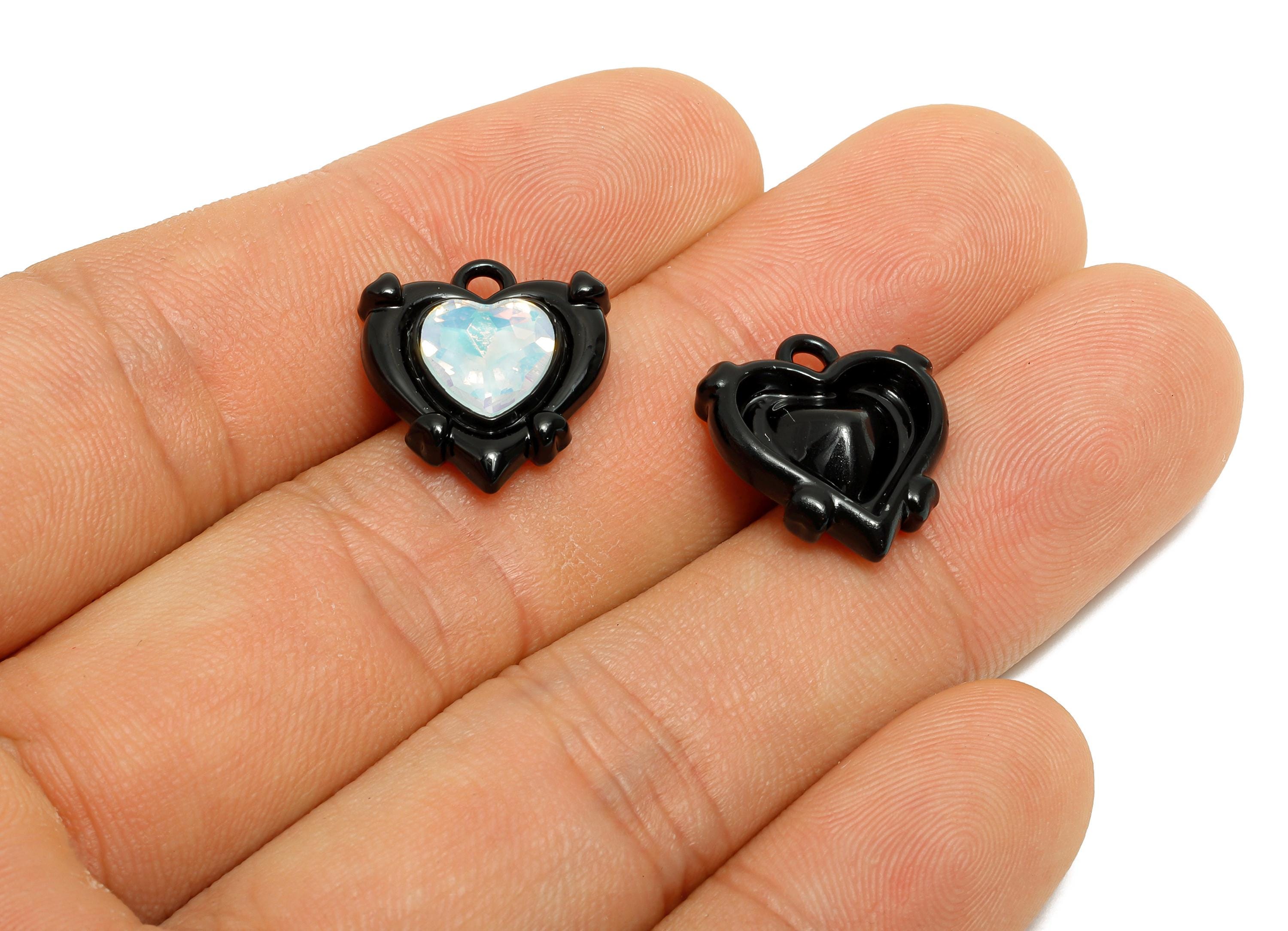 Alloy Black Heart Charm - Crystal Gothic Heart Charm - Dark Aesthetic Jewelry For Necklace - KC Gold Tone Plating - 16x15.37x5.4mm- AC3567B - DOMEDBAZAAR