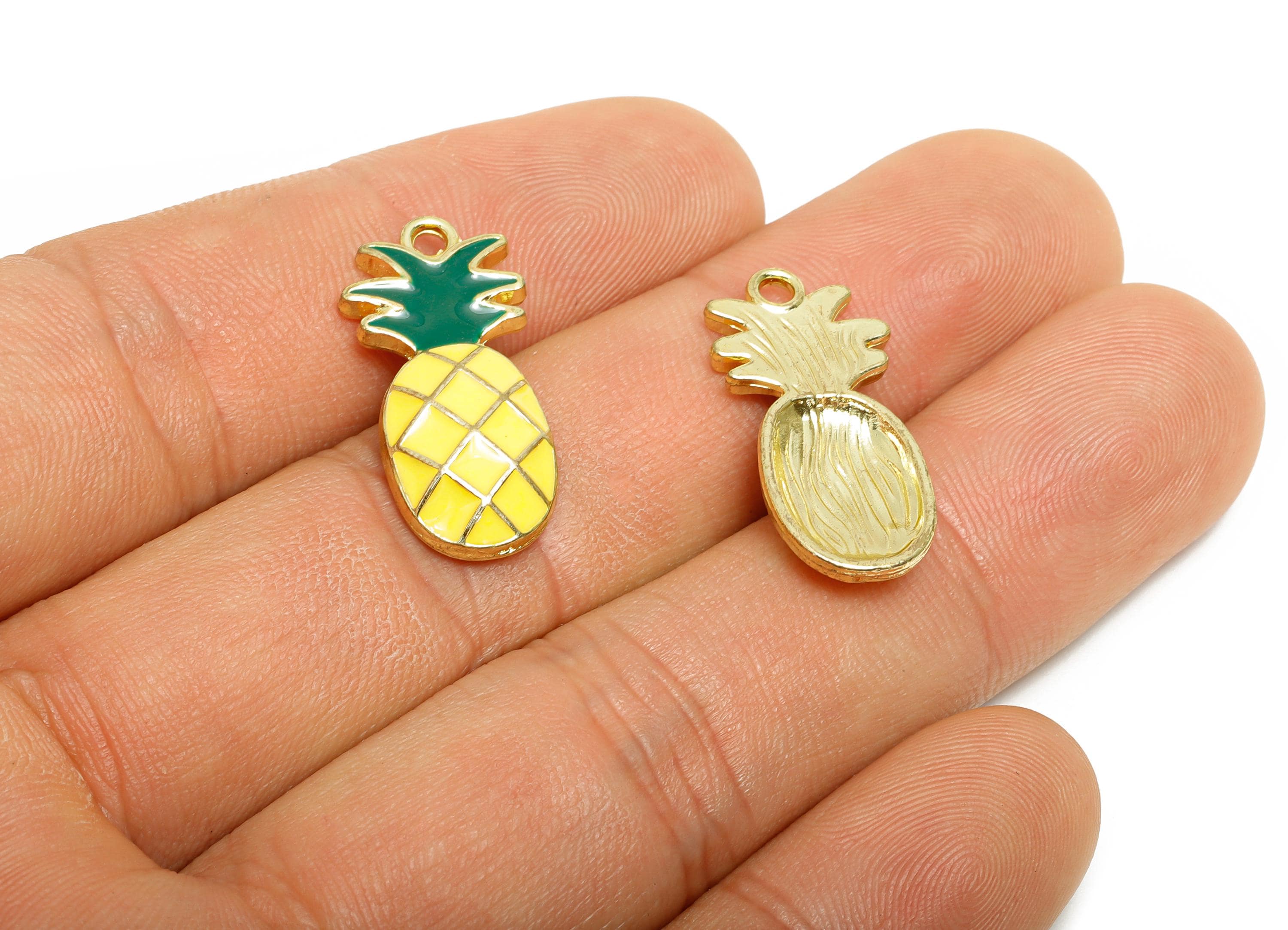 Alloy Enamel Pineapple Charm - Colorful Pineapple Jewelry Charm - Enamel Fruit Accessory - Metal Crafting Making - 24x11.6x3.6mm - AC3554 - DOMEDBAZAAR