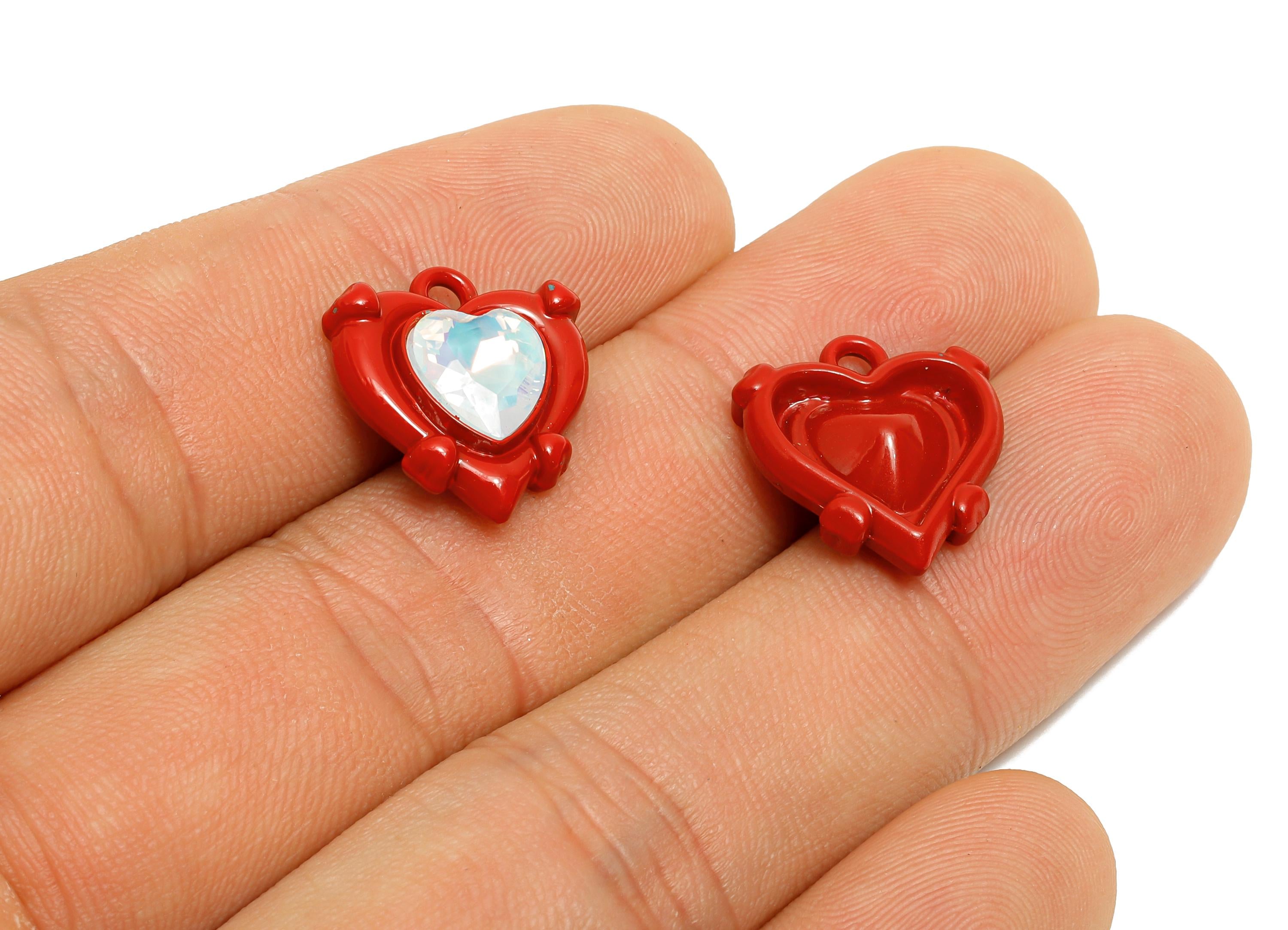 Alloy Red Heart Charm - Crystal Gothic Heart Charm - Romantic Jewelry For Necklace - KC Gold Tone Plating - 16x15.37x5.4mm- AC3567A - DOMEDBAZAAR