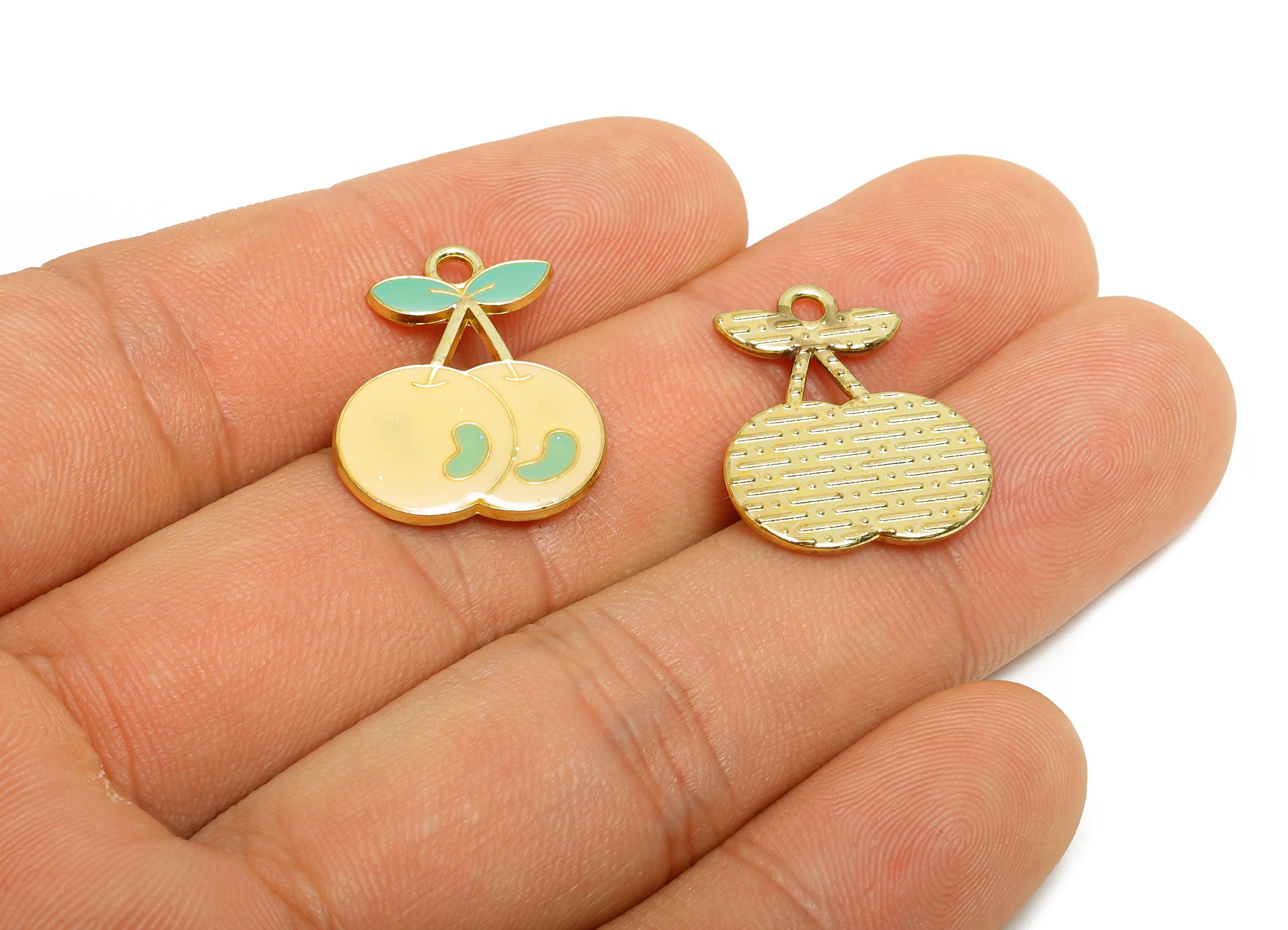 Alloy Enamel Cherry Pendant - Colorful Playful Jewelry Accessory - Enamel Fruit Accessory - Metal Craft Jewelry Making - 21x17x1.8mm-AC3580A