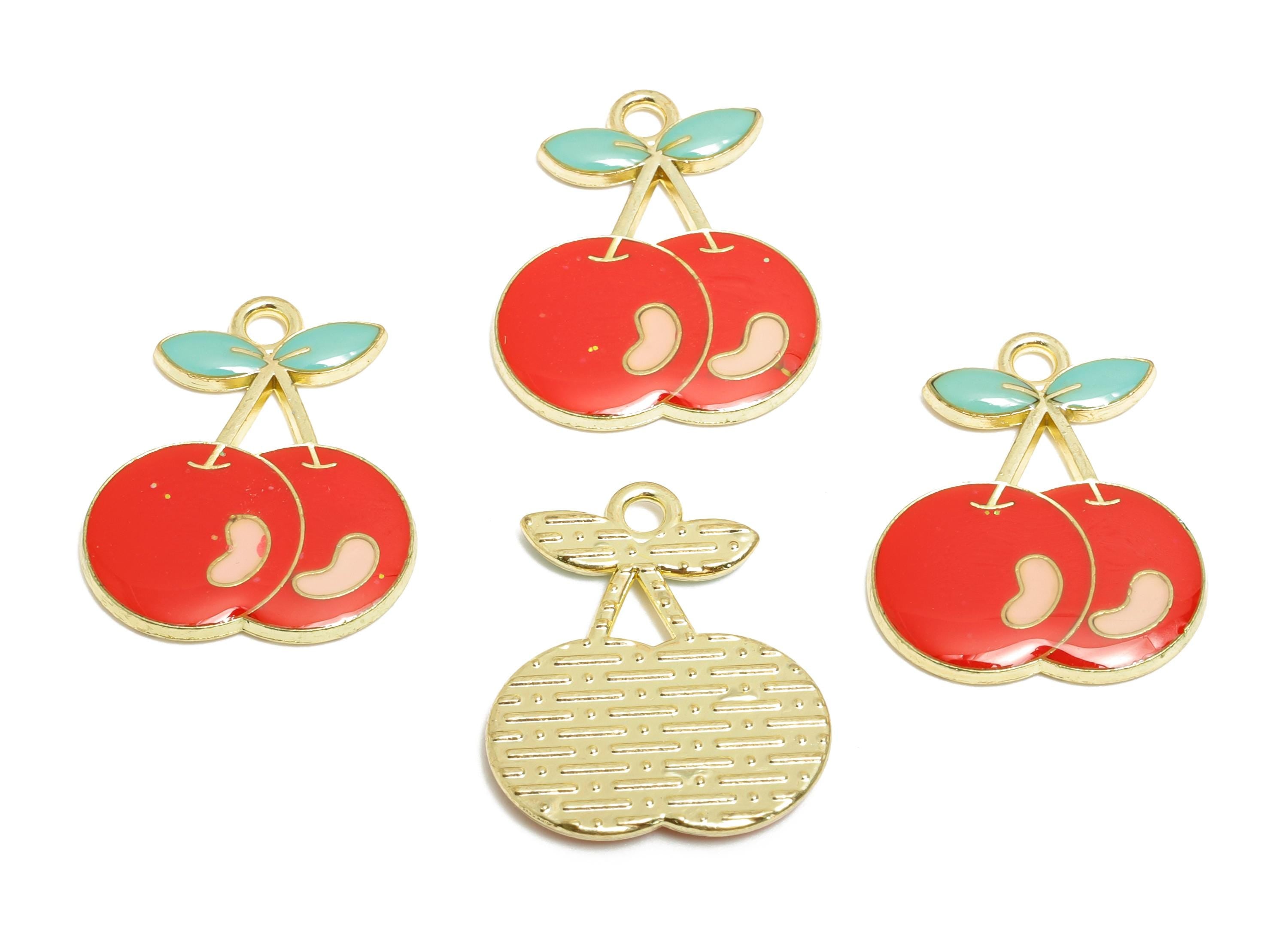 Alloy Red Enamel Cherry Pendant - Colorful Kawaii Jewelry Accessory - Enamel Fruit Accessory - Craft Jewelry Making - 13x11x3.44mm - AC3580B