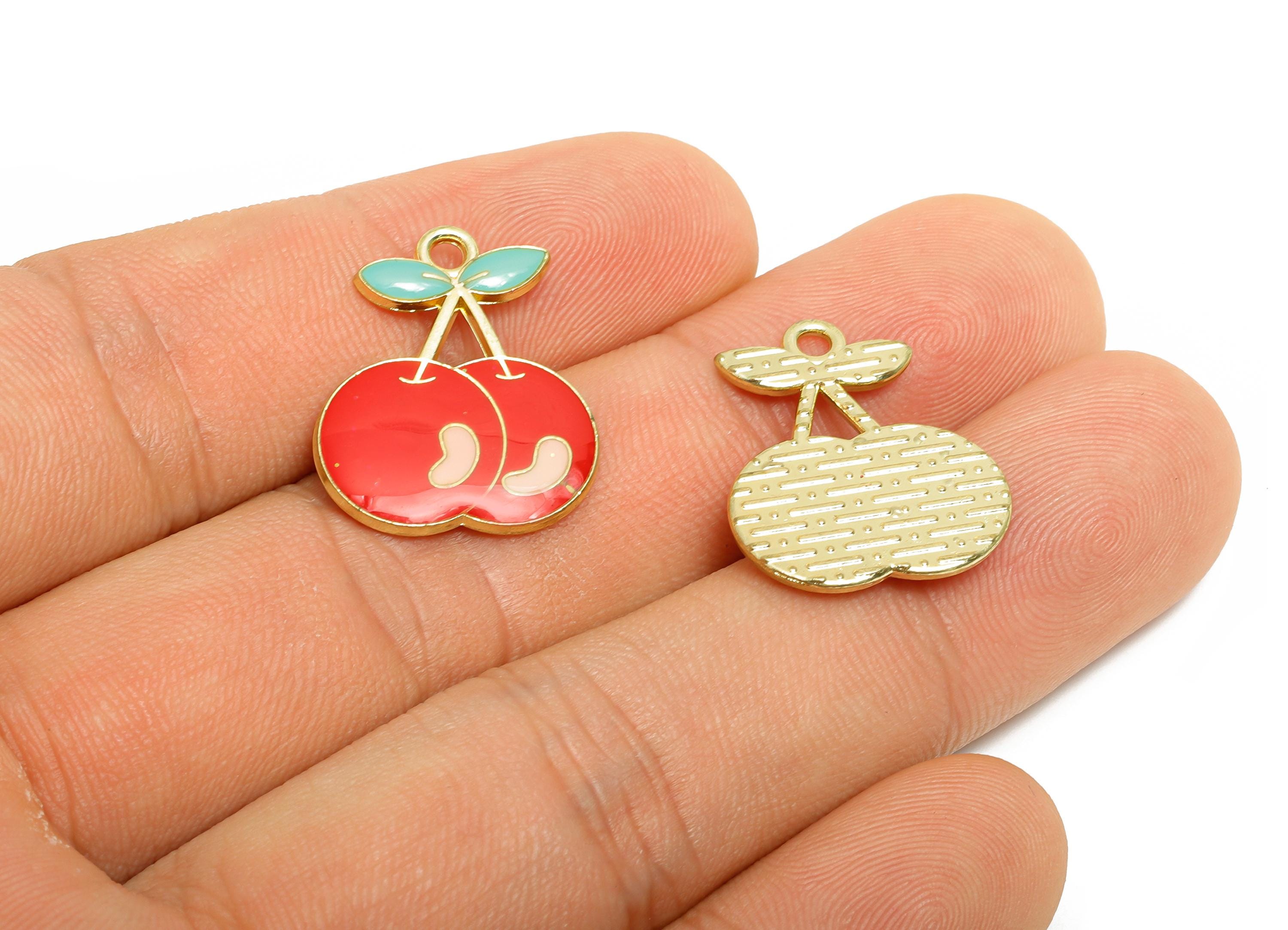 Alloy Red Enamel Cherry Pendant - Colorful Kawaii Jewelry Accessory - Enamel Fruit Accessory - Craft Jewelry Making - 13x11x3.44mm - AC3580B