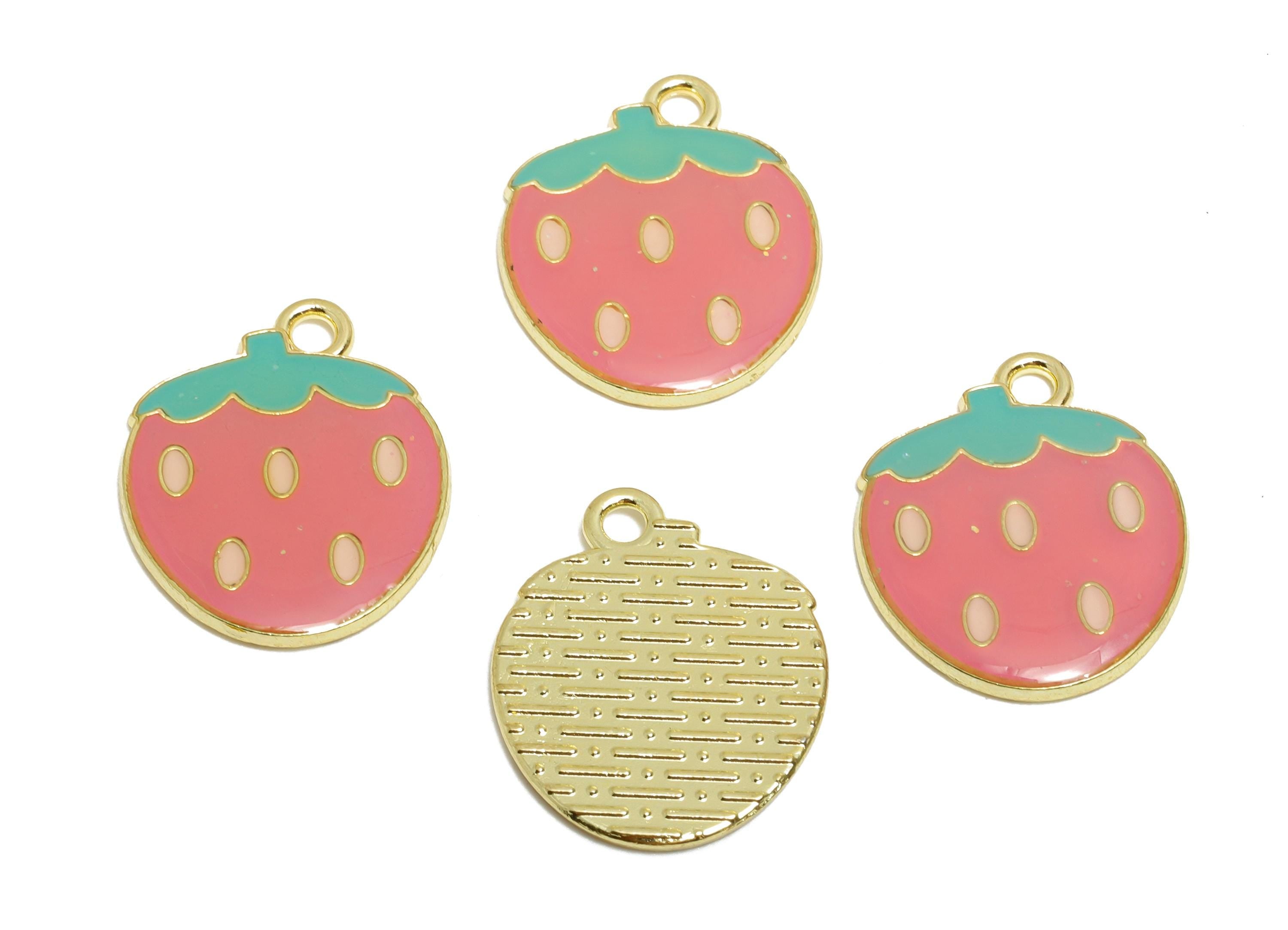 Alloy Enamel Strawberry Pendant - Colorful Kawaii Jewelry Accessory - Enamel Fruit Accessory - Craft Jewelry Making - 20x16x1.8mm - AC3579A