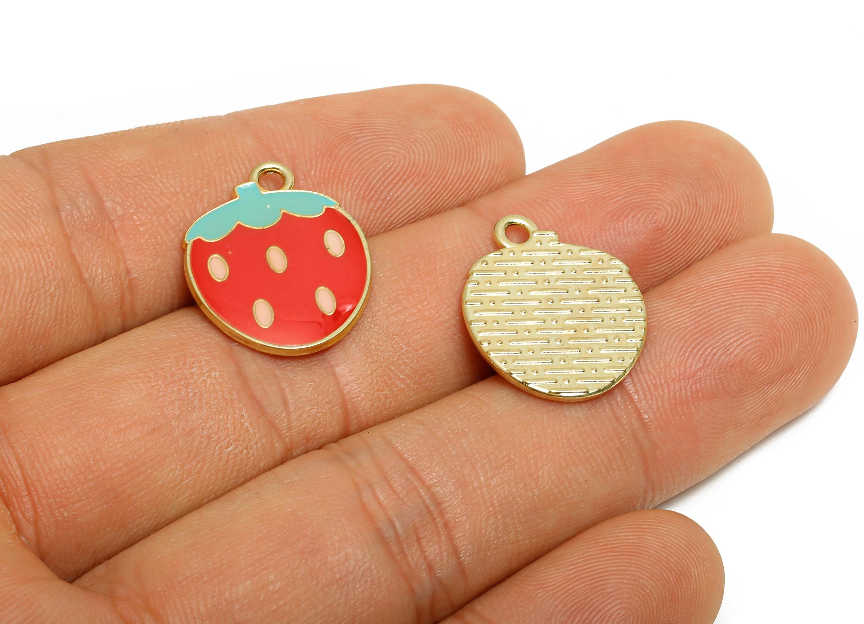Alloy Enamel Strawberry Pendant - Colorful Kawaii Jewelry Accessory - Enamel Fruit Accessory - Craft Jewelry Making - 20x16x1.8mm - AC3579B