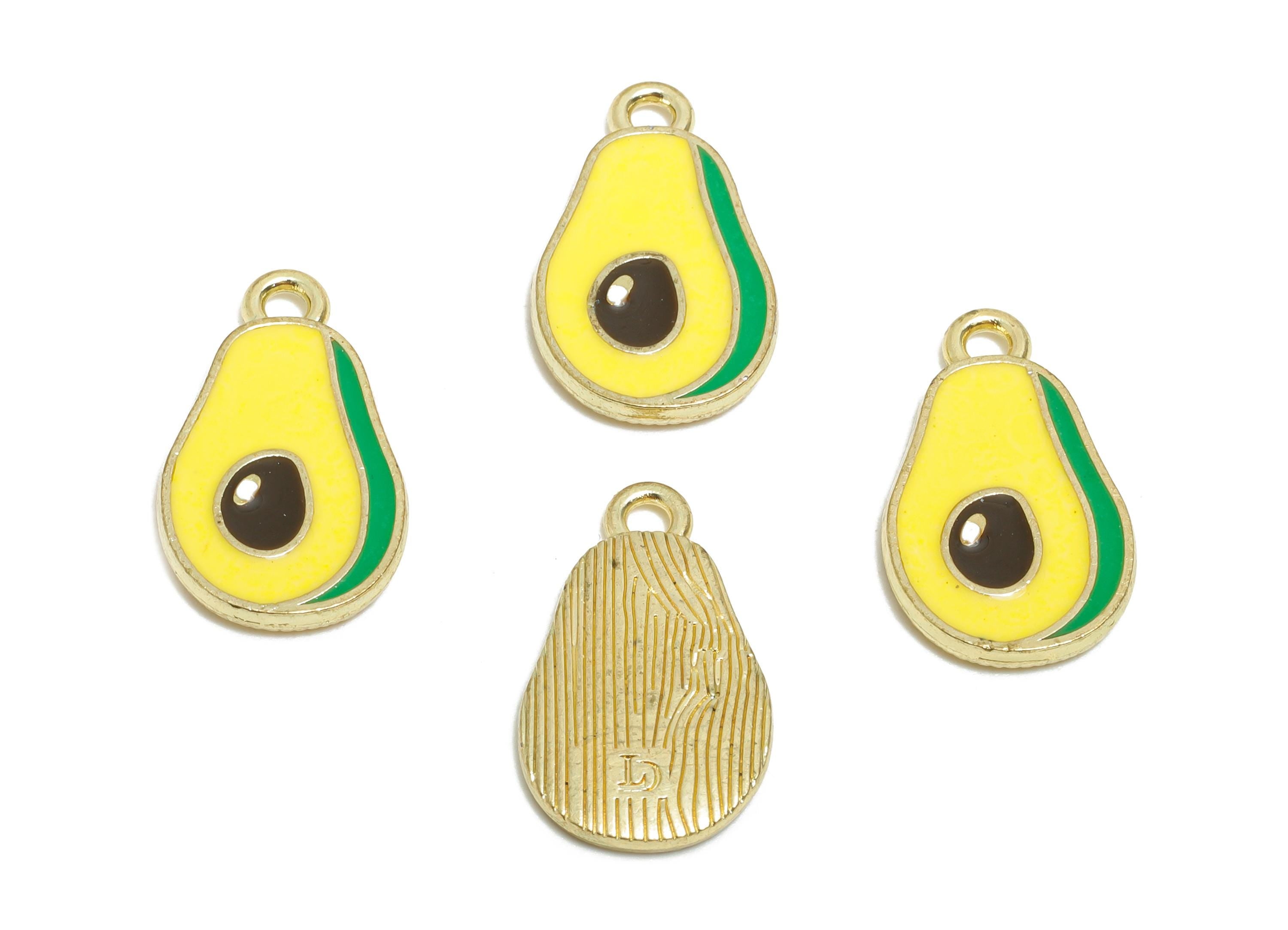 Alloy Enamel Avocado Pendant - Colorful Kawaii Avocado Pendant - Fun Food Charm Pendant - DIY Necklace Supplies - 20x16x1.8mm - AC3553