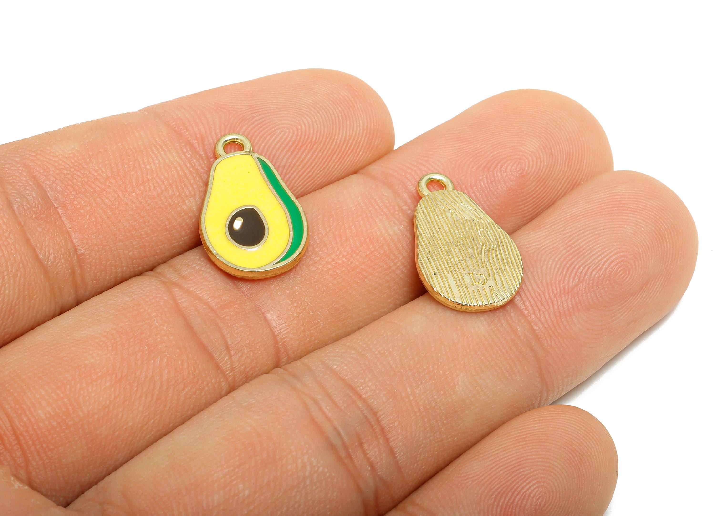 Alloy Enamel Avocado Pendant - Colorful Kawaii Avocado Pendant - Fun Food Charm Pendant - DIY Necklace Supplies - 20x16x1.8mm - AC3553