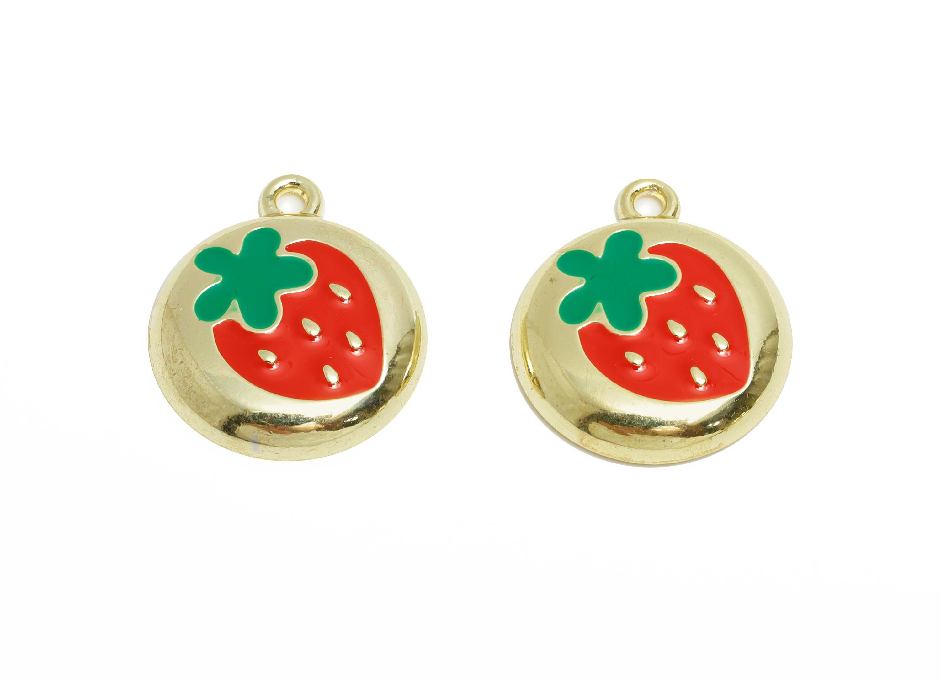 Alloy Strawberry Round Pendant - Colorful Kawaii Jewelry Accessory - Enamel Fruit Accessory - Craft Jewelry Making - 17.3x14.8x3mm - AC3576