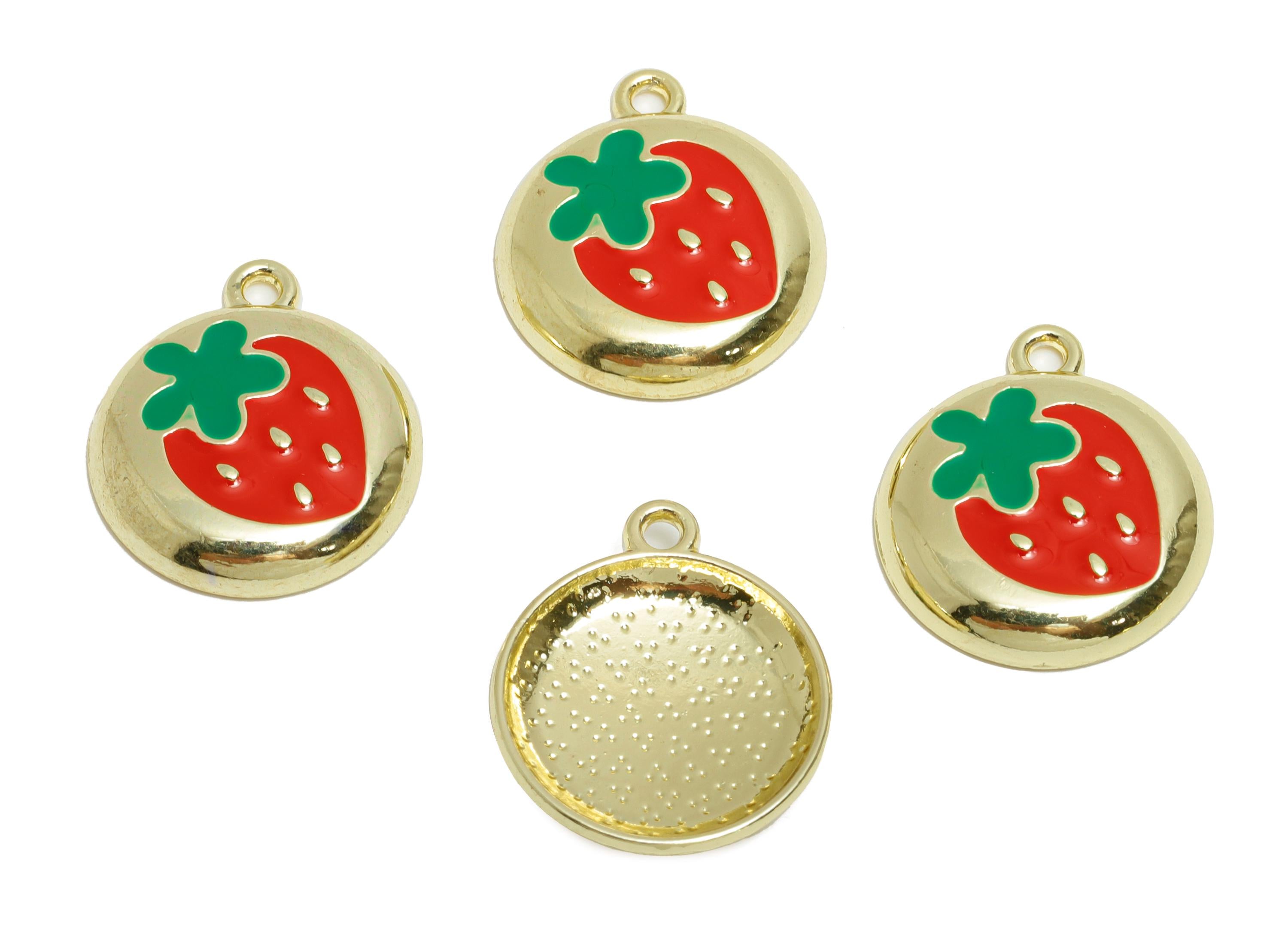 Alloy Strawberry Round Pendant - Colorful Kawaii Jewelry Accessory - Enamel Fruit Accessory - Craft Jewelry Making - 17.3x14.8x3mm - AC3576