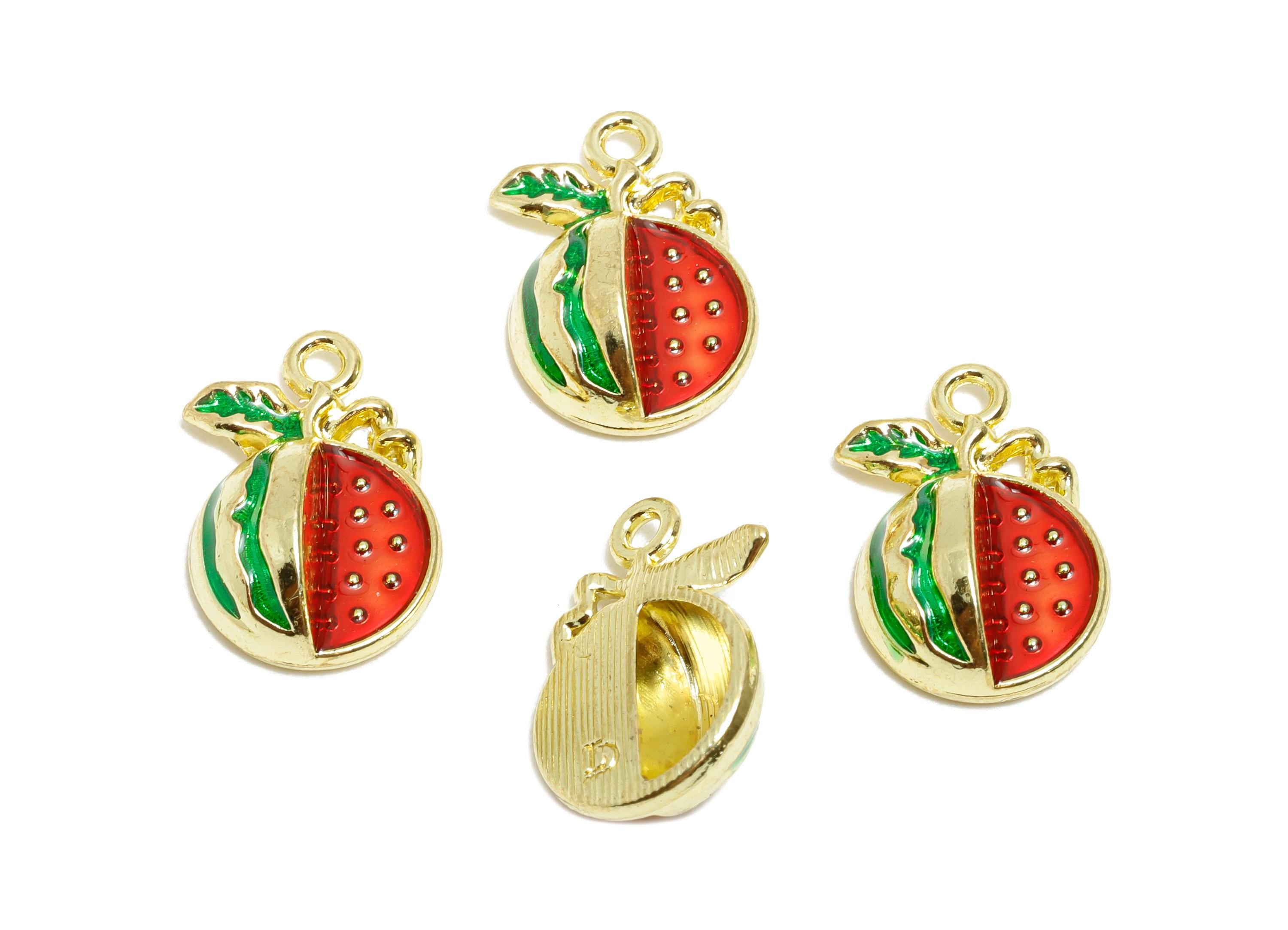 Alloy Enamel Watermelon Pendant - Kawaii Summer Jewelry Charm - Fun Food Charm Pendant - DIY Necklace Supplies - 17.6x11.7x5.5mm - AC3555