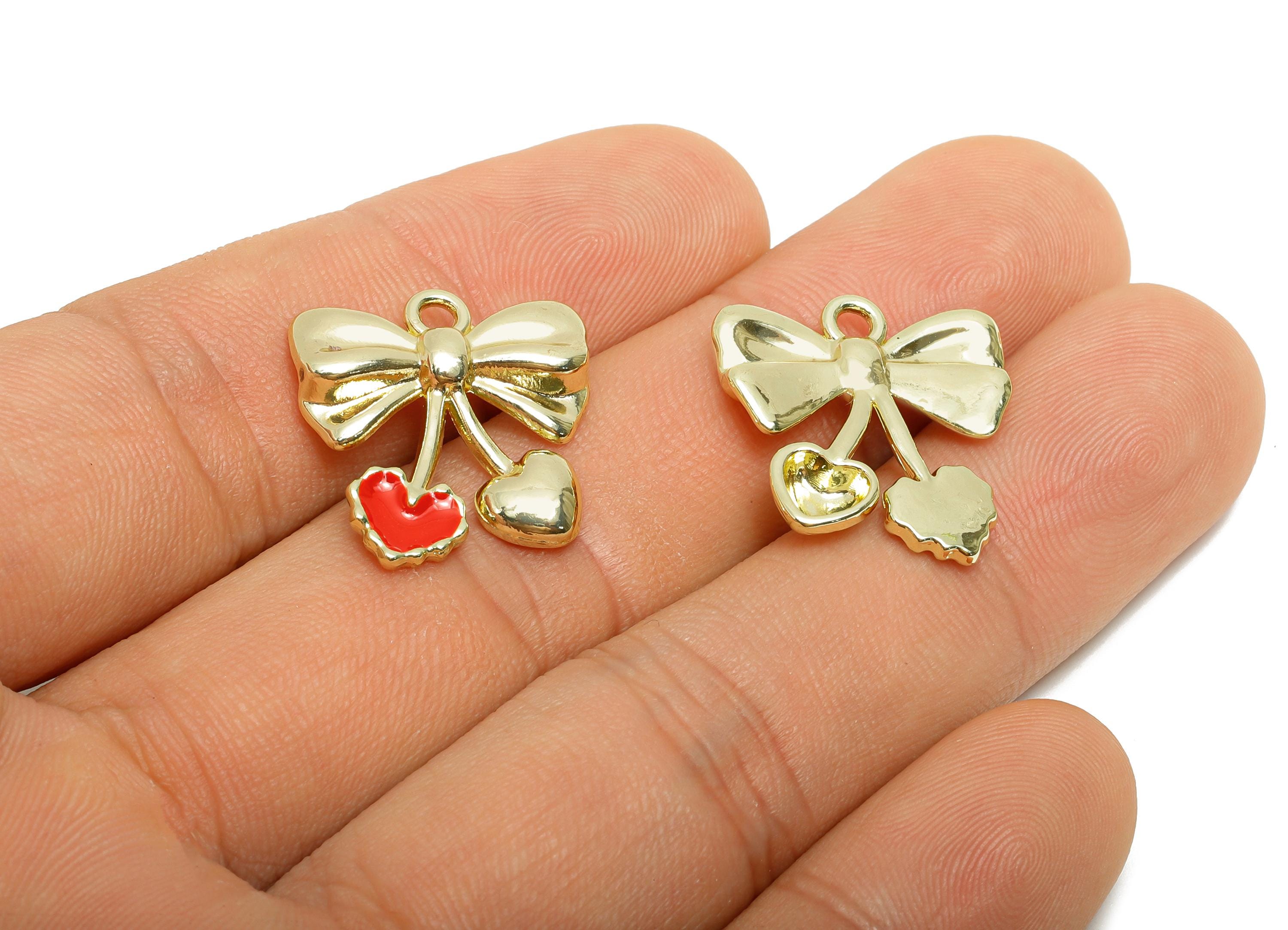 Alloy Enamel Red Bow Heart Charm - Red Enamel Heart Charm -Cute Valentine Butterfly Bow For Necklace - DIY Craft Making - 19x21x2mm - AC3550 - DOMEDBAZAAR