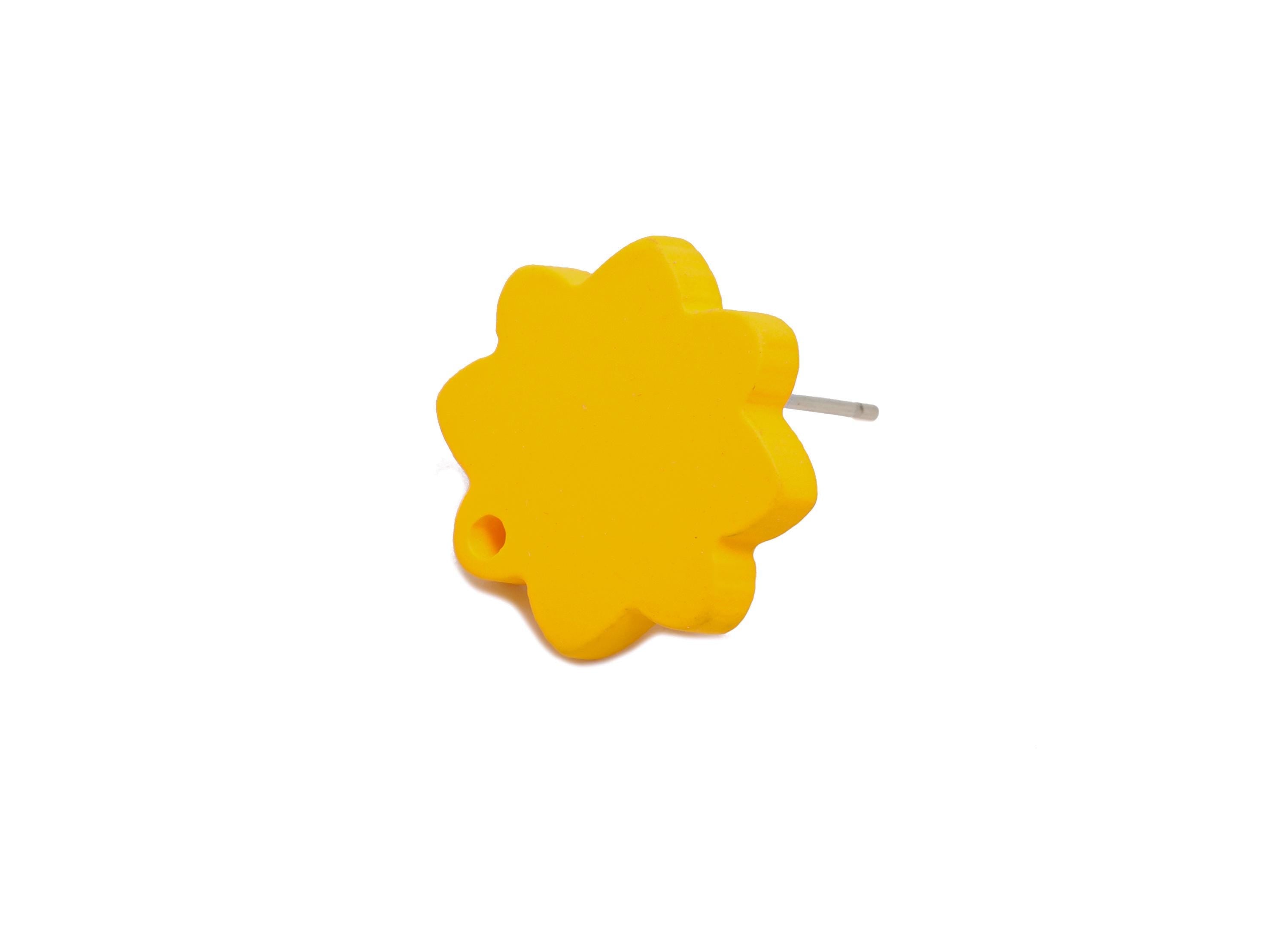 Acrylic Yellow Flower Earring Stud - Minimalist Matte Earring Stud With Hole - Earring Base - Color Code: A1057 - 14x14x2mm-AC3641-A1057 - DOMEDBAZAAR