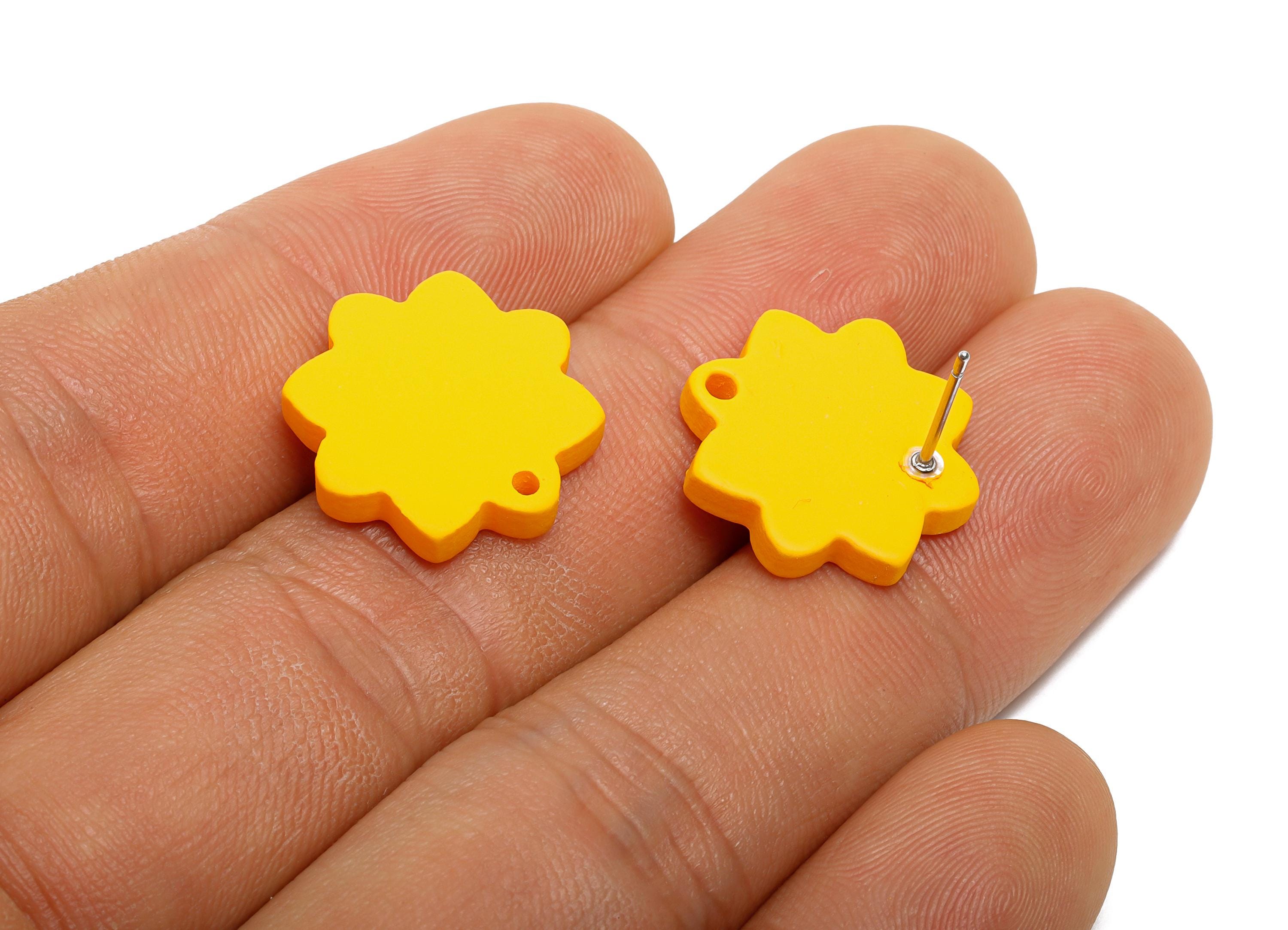 Acrylic Yellow Flower Earring Stud - Minimalist Matte Earring Stud With Hole - Earring Base - Color Code: A1057 - 14x14x2mm-AC3641-A1057 - DOMEDBAZAAR