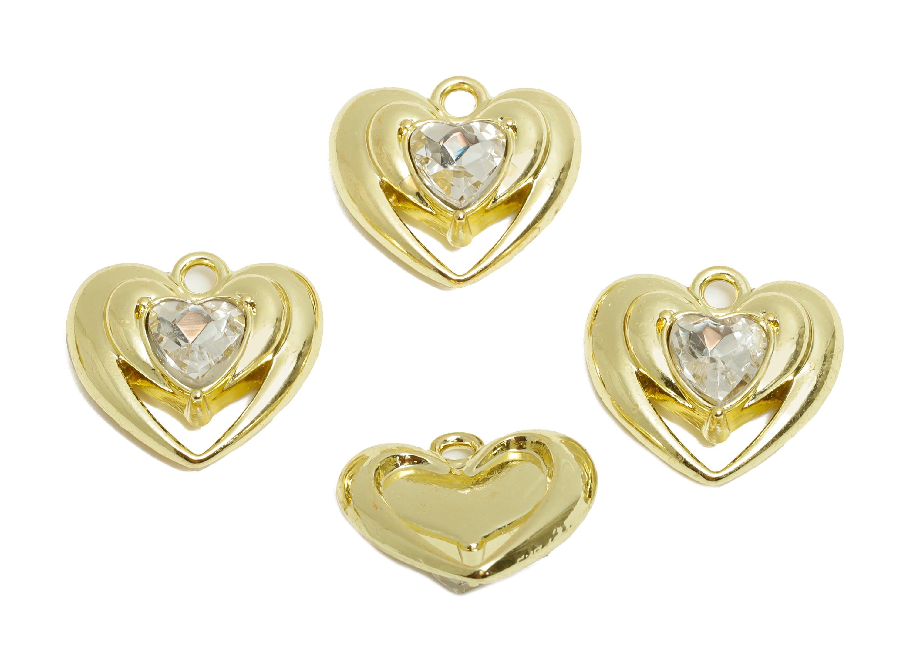 Alloy Heart Crystal Charm - Alloy Clear Gemstone Heart - Crystal Romantic Heart Pendant - Craft Jewelry Making - 15.9x15.16x5.33mm - AC3566 - DOMEDBAZAAR