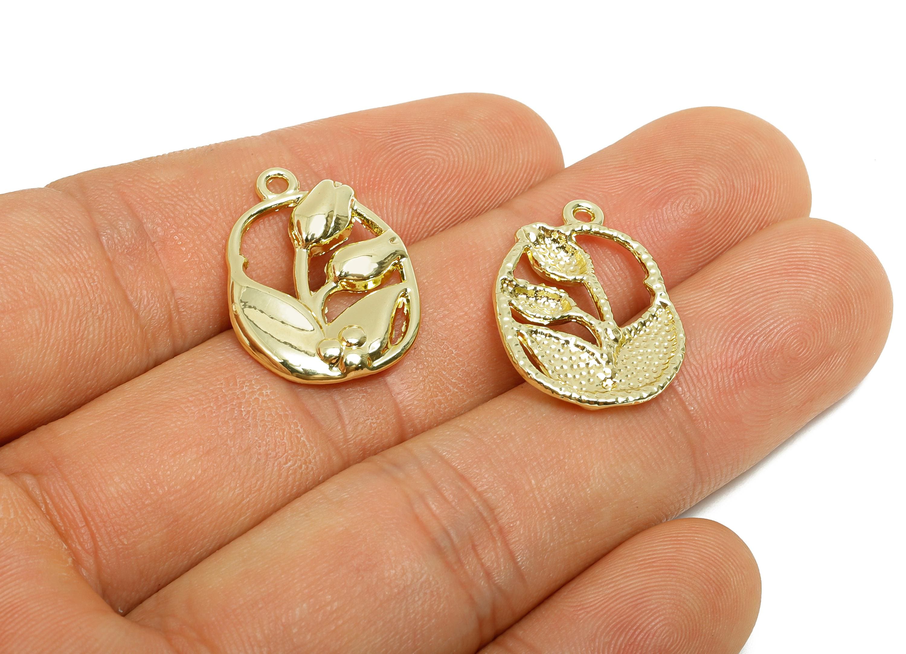 Alloy Tulip Pendant - Alloy Gold Flower Charm - Botanical Jewelry Finding - Craft Jewelry Making - KC Gold Tone Plating - 23x16x2mm - AC3552 - DOMEDBAZAAR