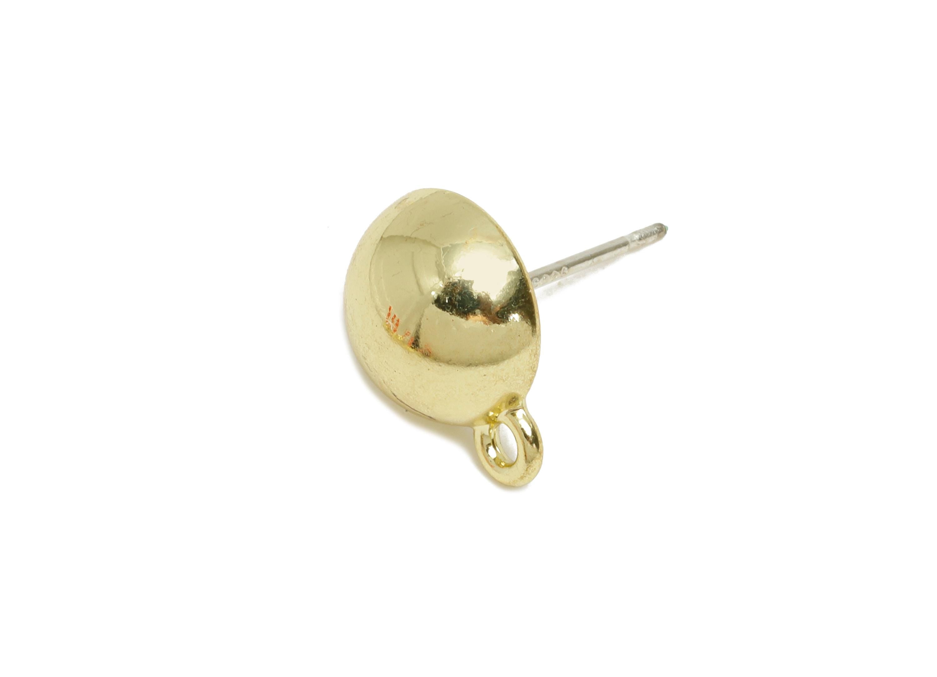 Alloy Dome Earring Studs - Elegant Metal Round Earring Connector - DIY Earring Component - KC Gold Tone Plated - 12.9x10x5.2mm - AC3558 - DOMEDBAZAAR