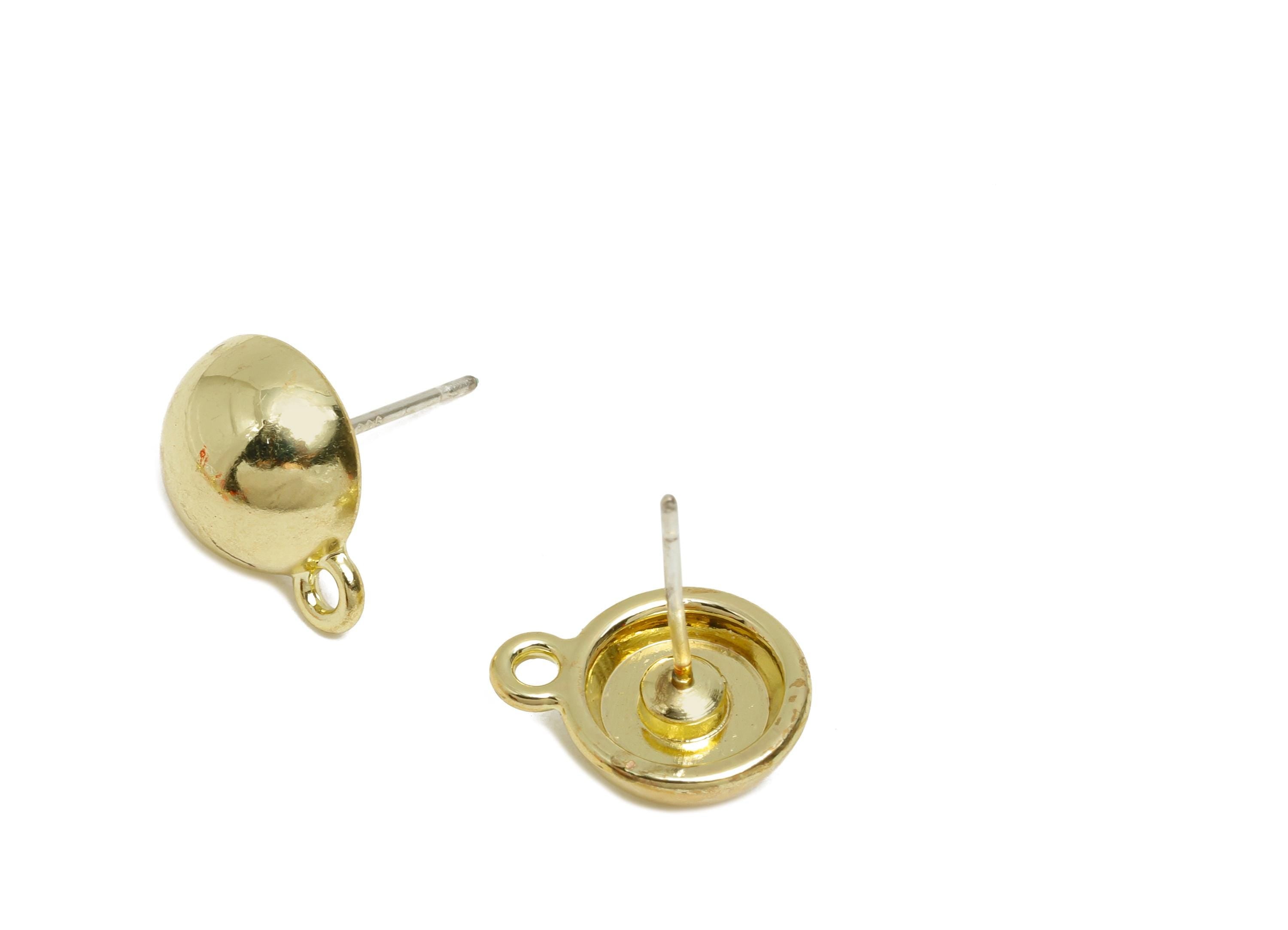 Alloy Dome Earring Studs - Elegant Metal Round Earring Connector - DIY Earring Component - KC Gold Tone Plated - 12.9x10x5.2mm - AC3558 - DOMEDBAZAAR
