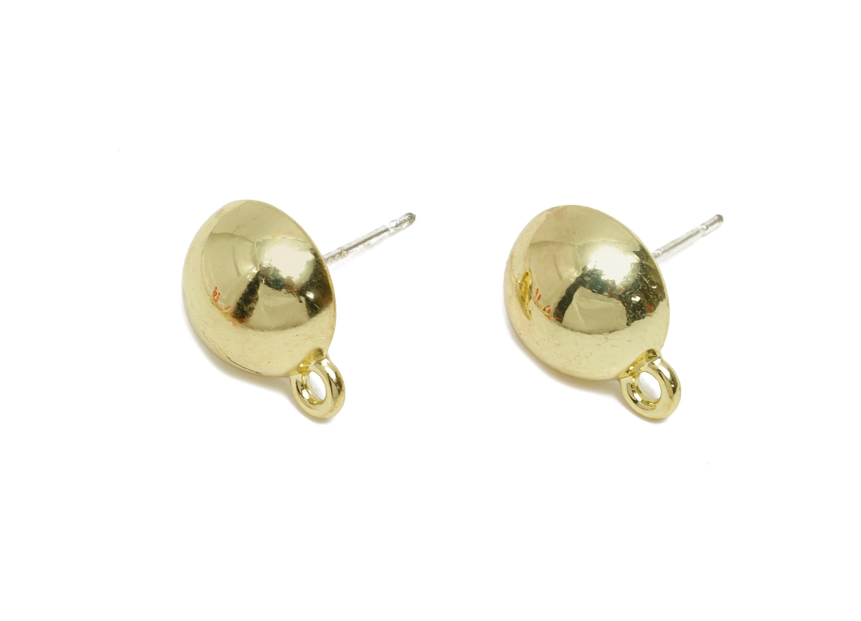 Alloy Dome Earring Studs - Elegant Metal Round Earring Connector - DIY Earring Component - KC Gold Tone Plated - 12.9x10x5.2mm - AC3558 - DOMEDBAZAAR