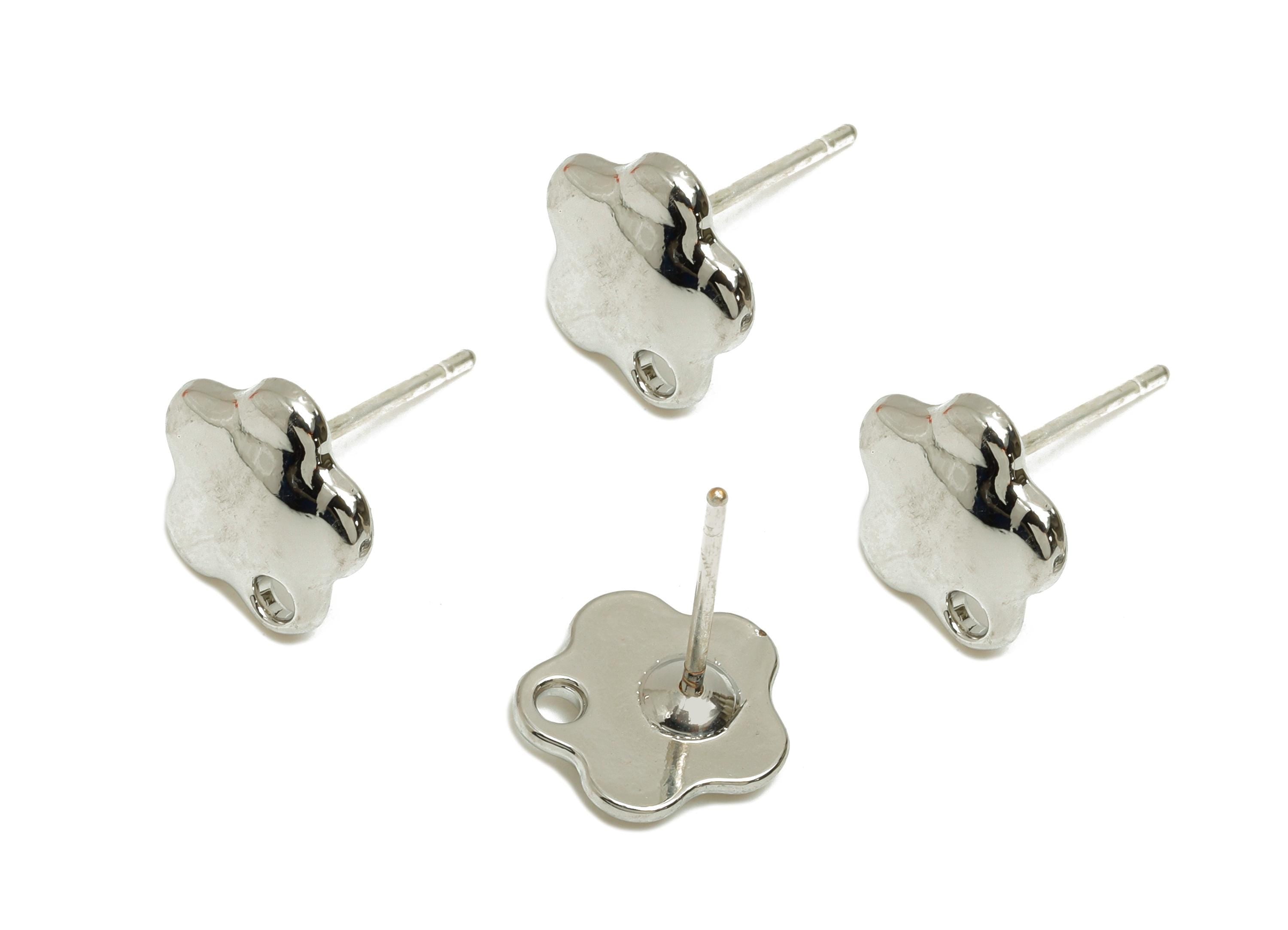 Alloy Flower Earring Studs - Cute Metal Floral Earring with Holes - DIY Earring Jewelry Making - Silver Tone Plated - 9.3x9.17x2mm - AC3583A - DOMEDBAZAAR