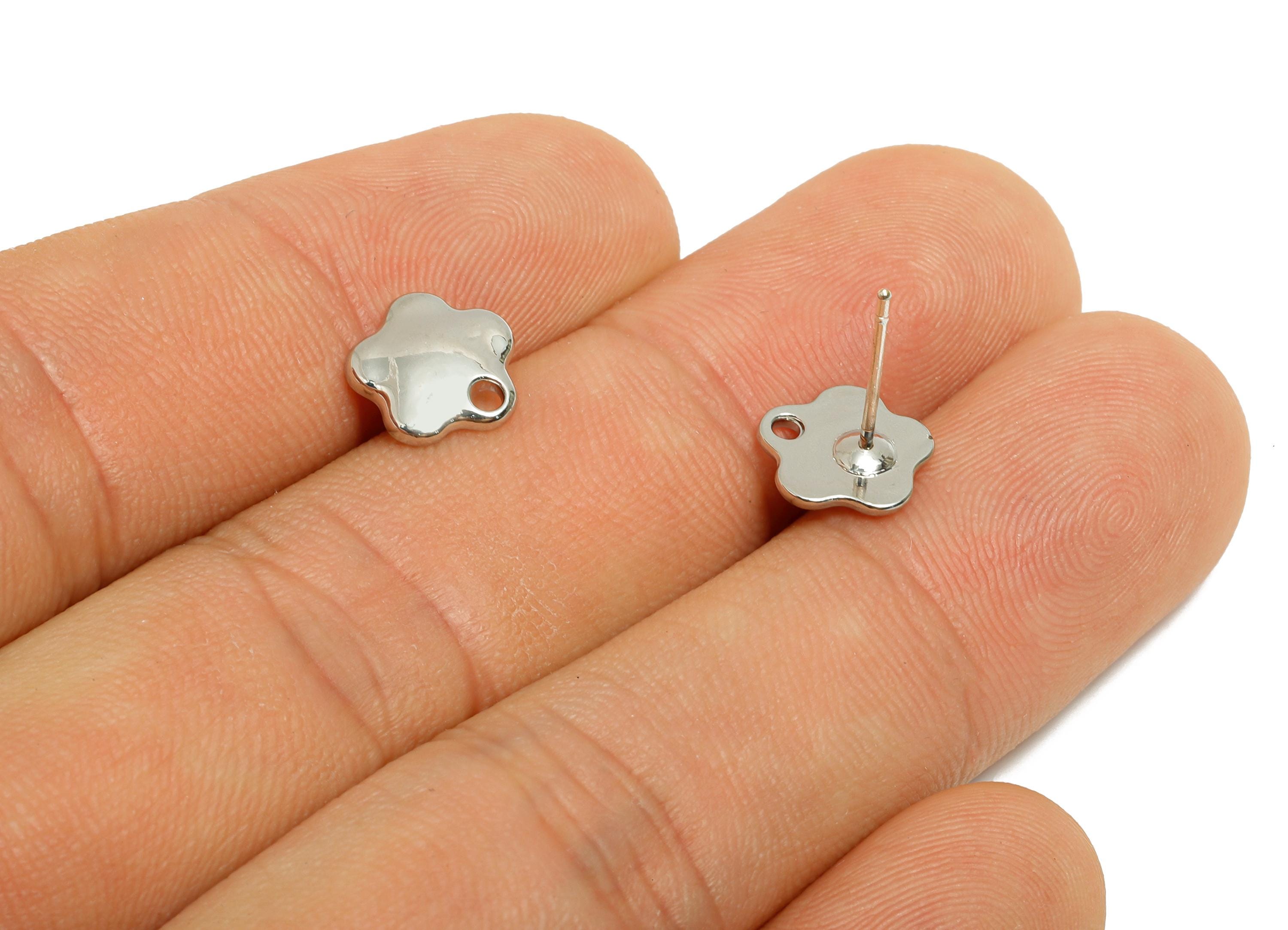 Alloy Flower Earring Studs - Cute Metal Floral Earring with Holes - DIY Earring Jewelry Making - Silver Tone Plated - 9.3x9.17x2mm - AC3583A - DOMEDBAZAAR
