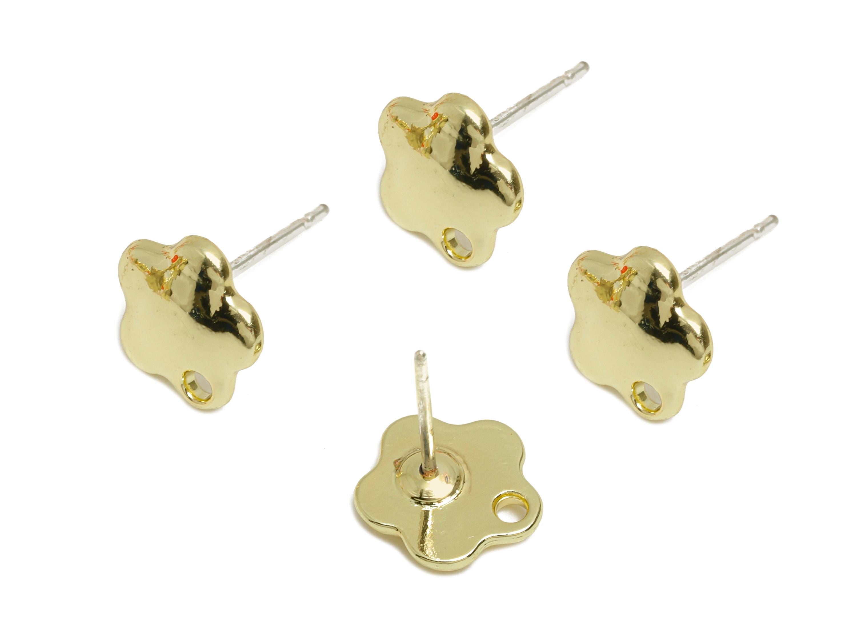Alloy Flower Earring Stud - Cute Metal Floral Earring with Holes - DIY Earring Jewelry Making - KC Gold Tone Plated - 9.3x9.17x2mm - AC3583B - DOMEDBAZAAR