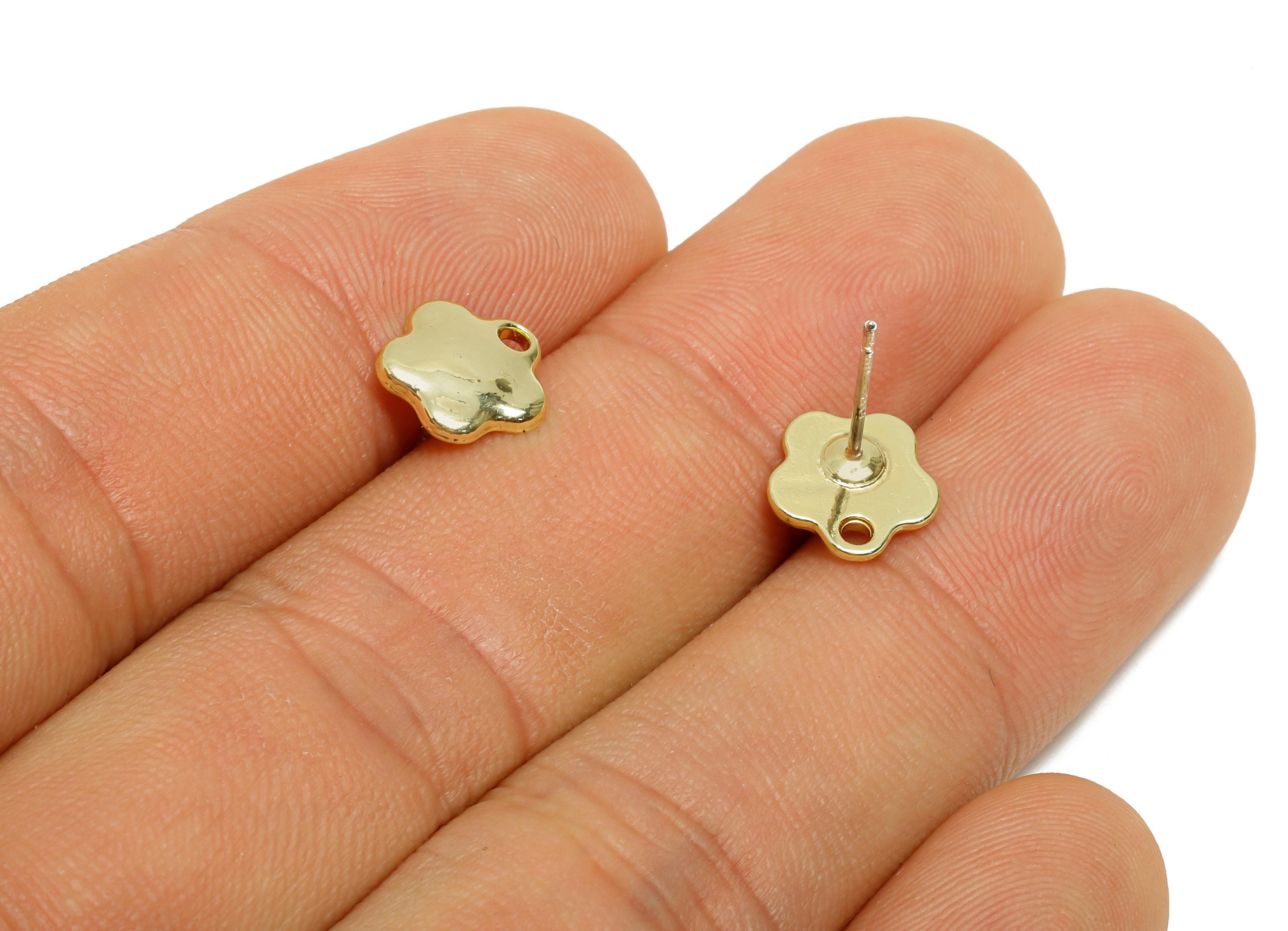 Alloy Flower Earring Stud - Cute Metal Floral Earring with Holes - DIY Earring Jewelry Making - KC Gold Tone Plated - 9.3x9.17x2mm - AC3583B - DOMEDBAZAAR