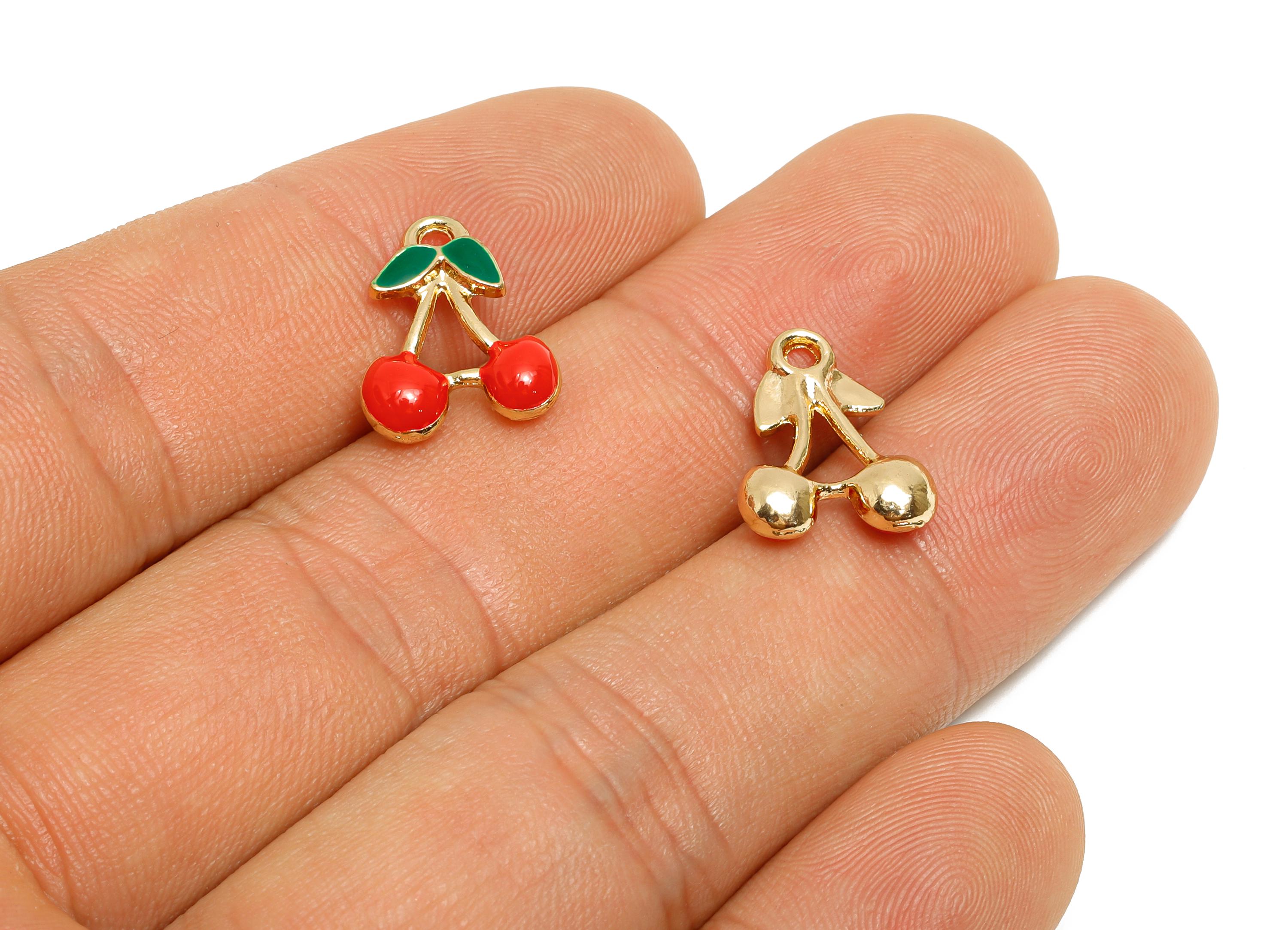 Alloy Red Enamel Cherry Pendant - Colorful Kawaii Jewelry Accessory - Enamel Fruit Accessory - Craft Jewelry Making - 15x11.8x4mm - AC3473B