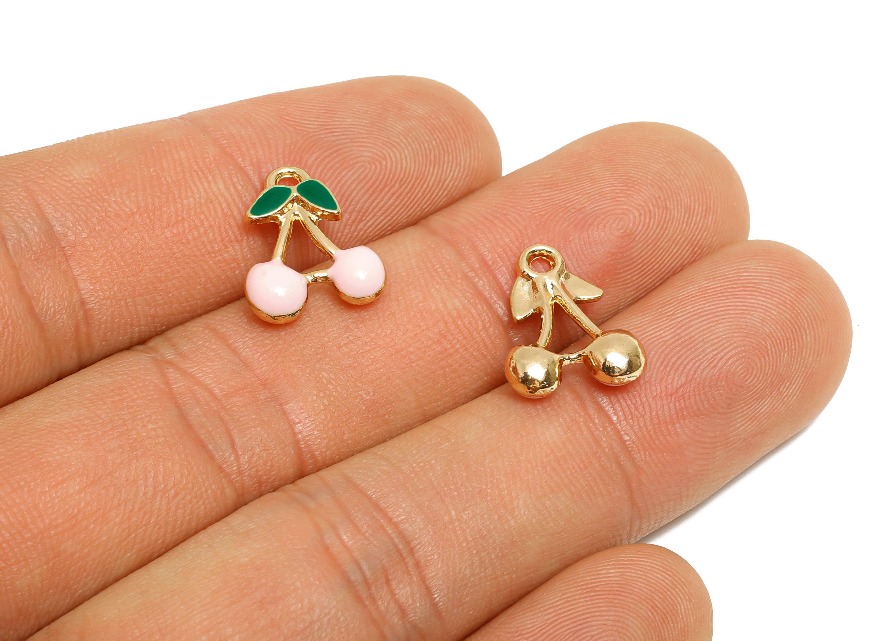 Alloy Pink Enamel Cherry Pendant - Kawaii Cherry Charm for Necklace - Enamel Fruit Accessory - Craft Jewelry Making - 15x11.8x4mm - AC3473A