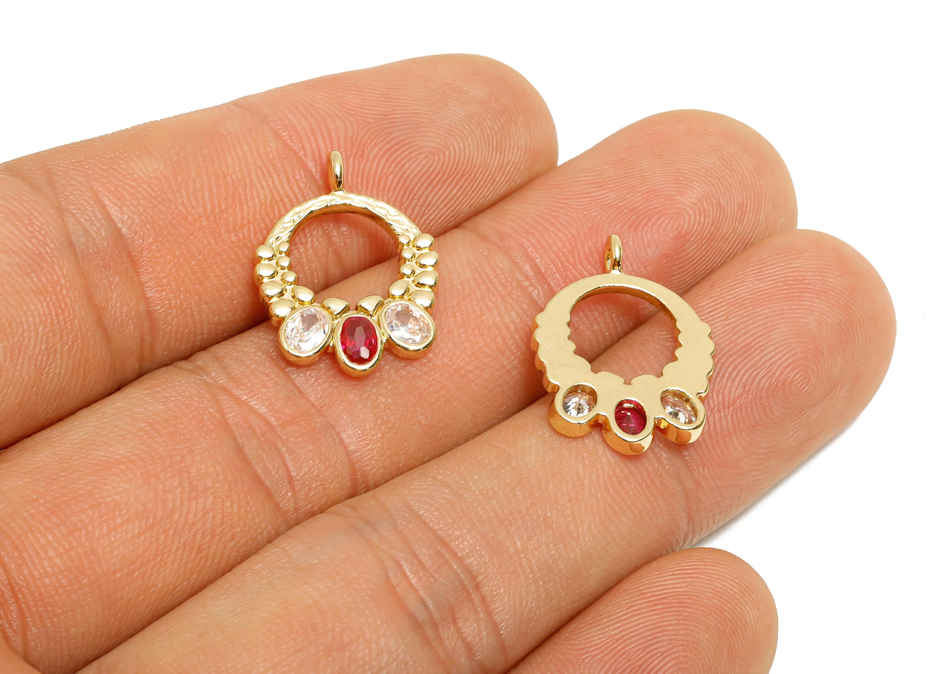 Brass CZ Circle Pendant - Zircon Geometry Jewelry Charm - Sparkling Gemstone Craft Supply Charm - KC Gold Tone Plating - 19x14x3mm - AC3432 - DOMEDBAZAAR