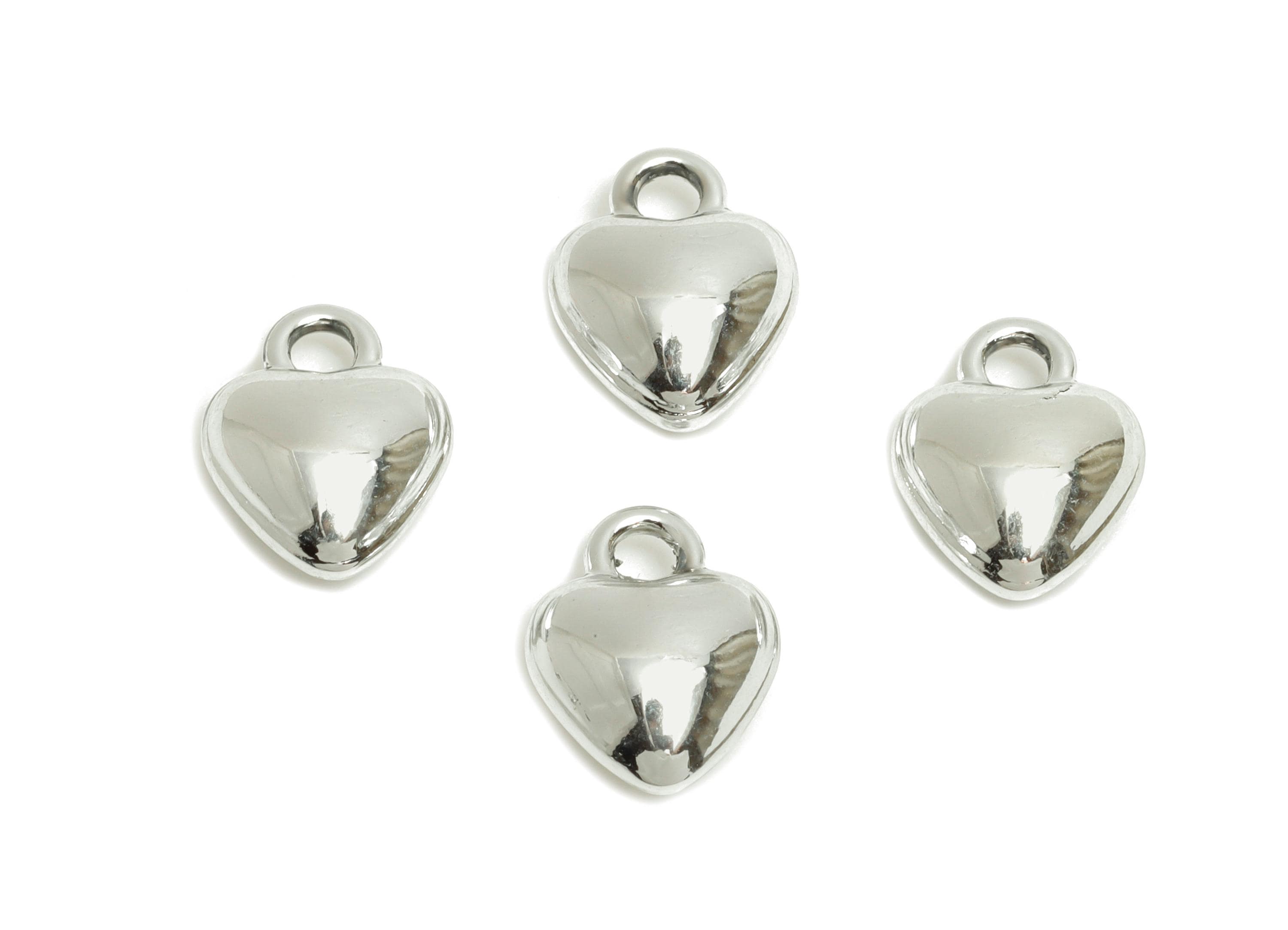 Alloy Heart Earring Charm - Shiny Metallic Silver Heart Pendant - Symbol of Love Jewelry Supply - Silver Tone Plated - 10x7.5x4mm - AC3471A - DOMEDBAZAAR