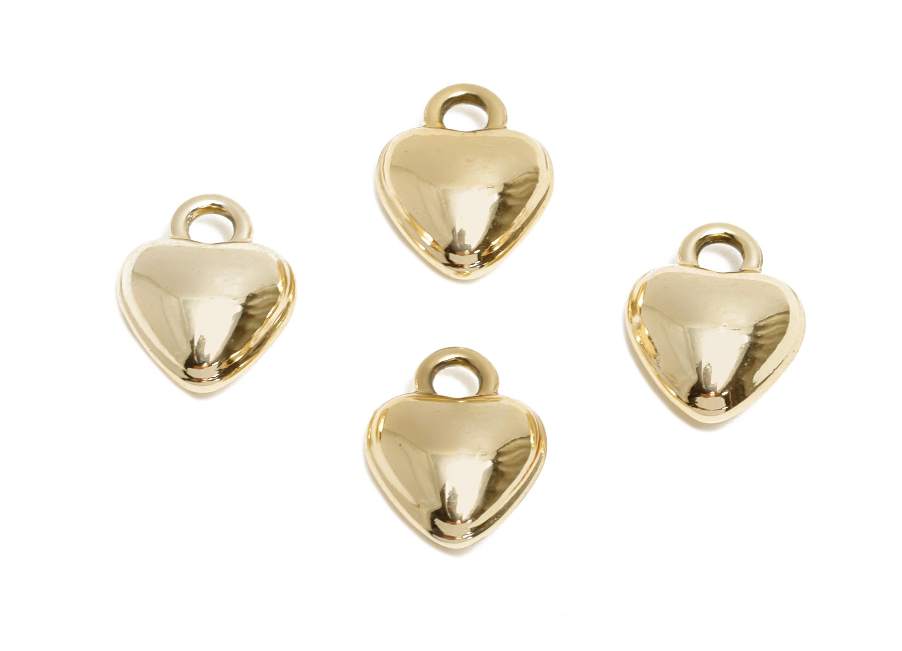Alloy Heart Earring Charm - Shiny Metallic Gold Heart Pendant - Symbol of Love Jewelry Supply - KC Gold Tone Plated - 10x7.5x4mm - AC3471B - DOMEDBAZAAR