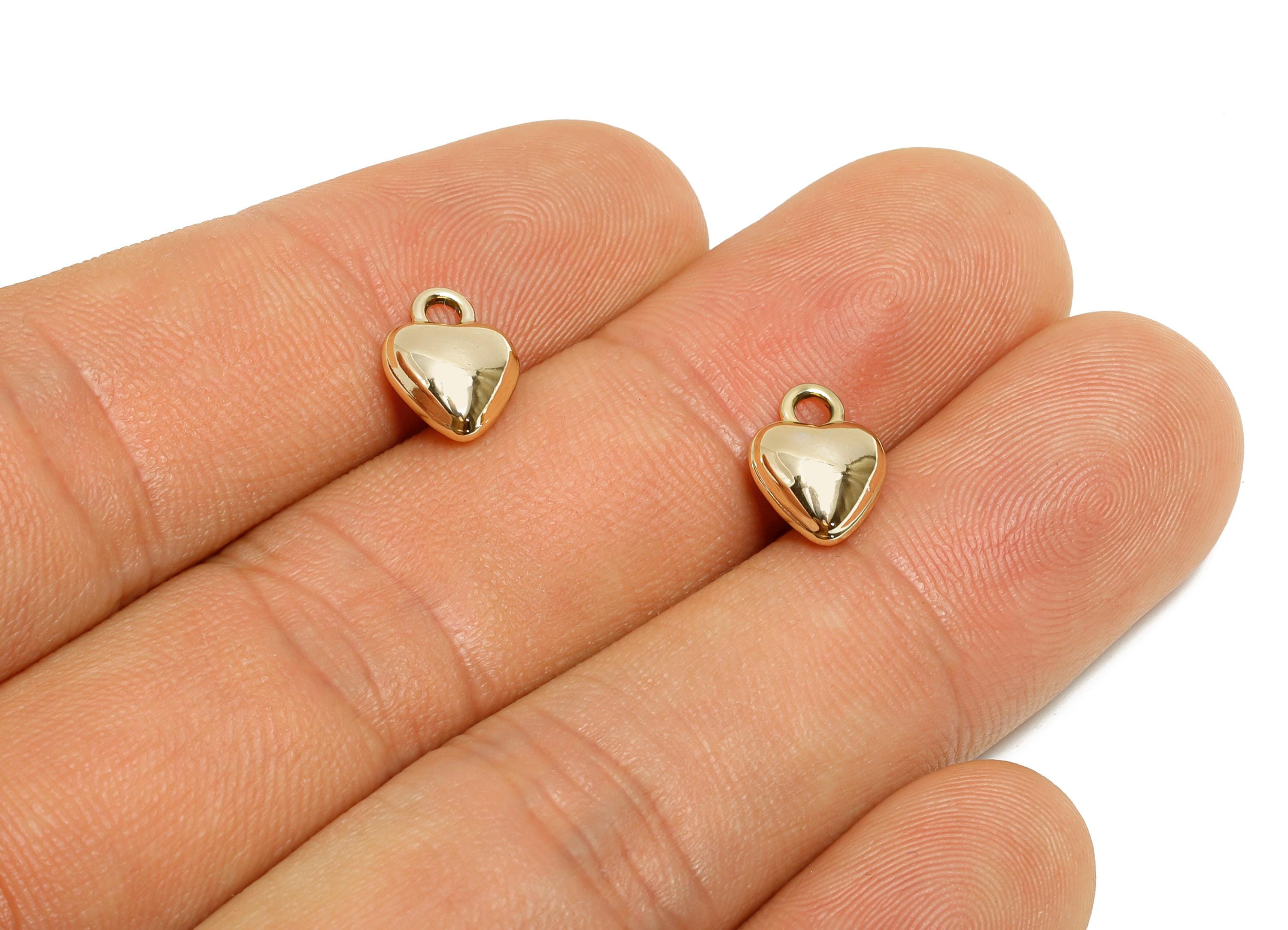 Alloy Heart Earring Charm - Shiny Metallic Gold Heart Pendant - Symbol of Love Jewelry Supply - KC Gold Tone Plated - 10x7.5x4mm - AC3471B - DOMEDBAZAAR