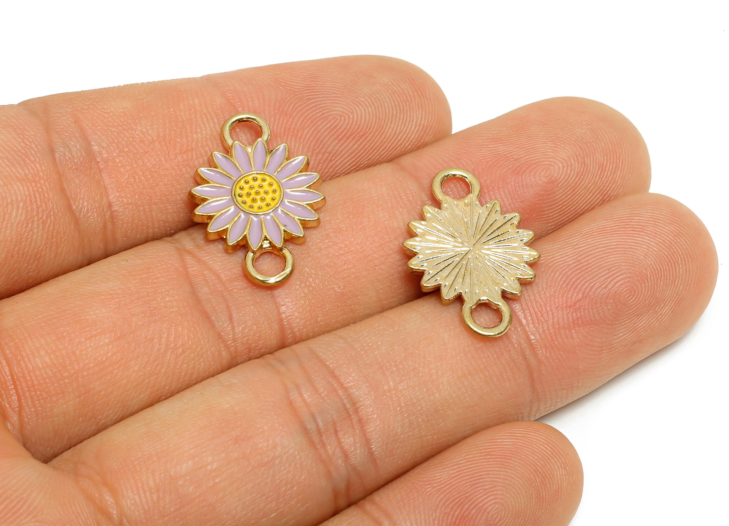 Alloy Purple Daisy Connector - Flower Colorful Enamel Charm - Spring Flower Jewelry Piece - Craft Jewelry Making - 21.5x14.35x1mm - AC3470A