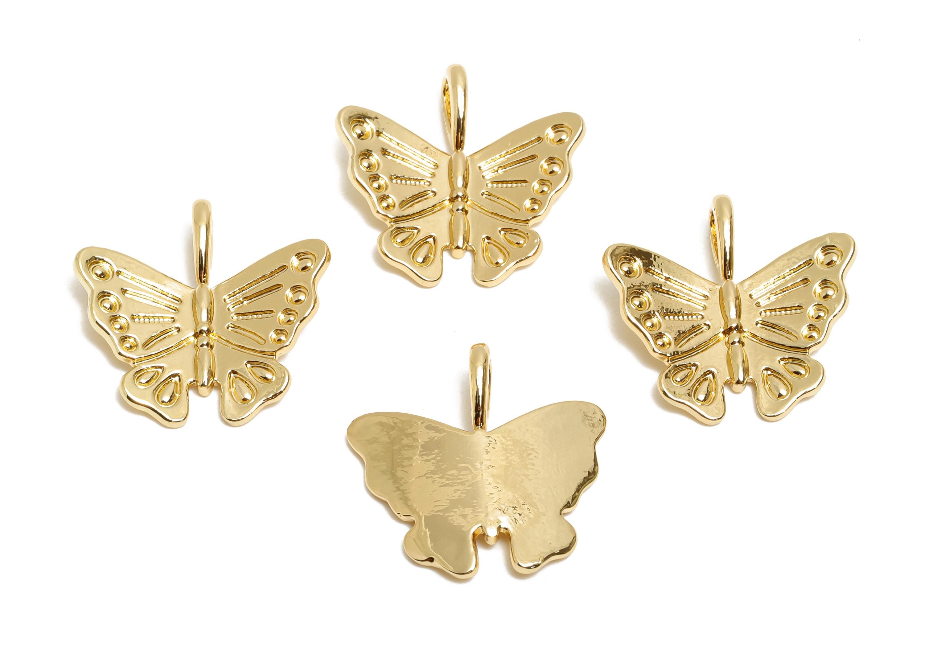 Brass Butterfly Pendant - Dainty Insect Necklace Pendant - Elegant Butterfly Jewelry Supplies - KC Gold Tone Plated - 17x16.9x2.7mm - AC3439 - DOMEDBAZAAR