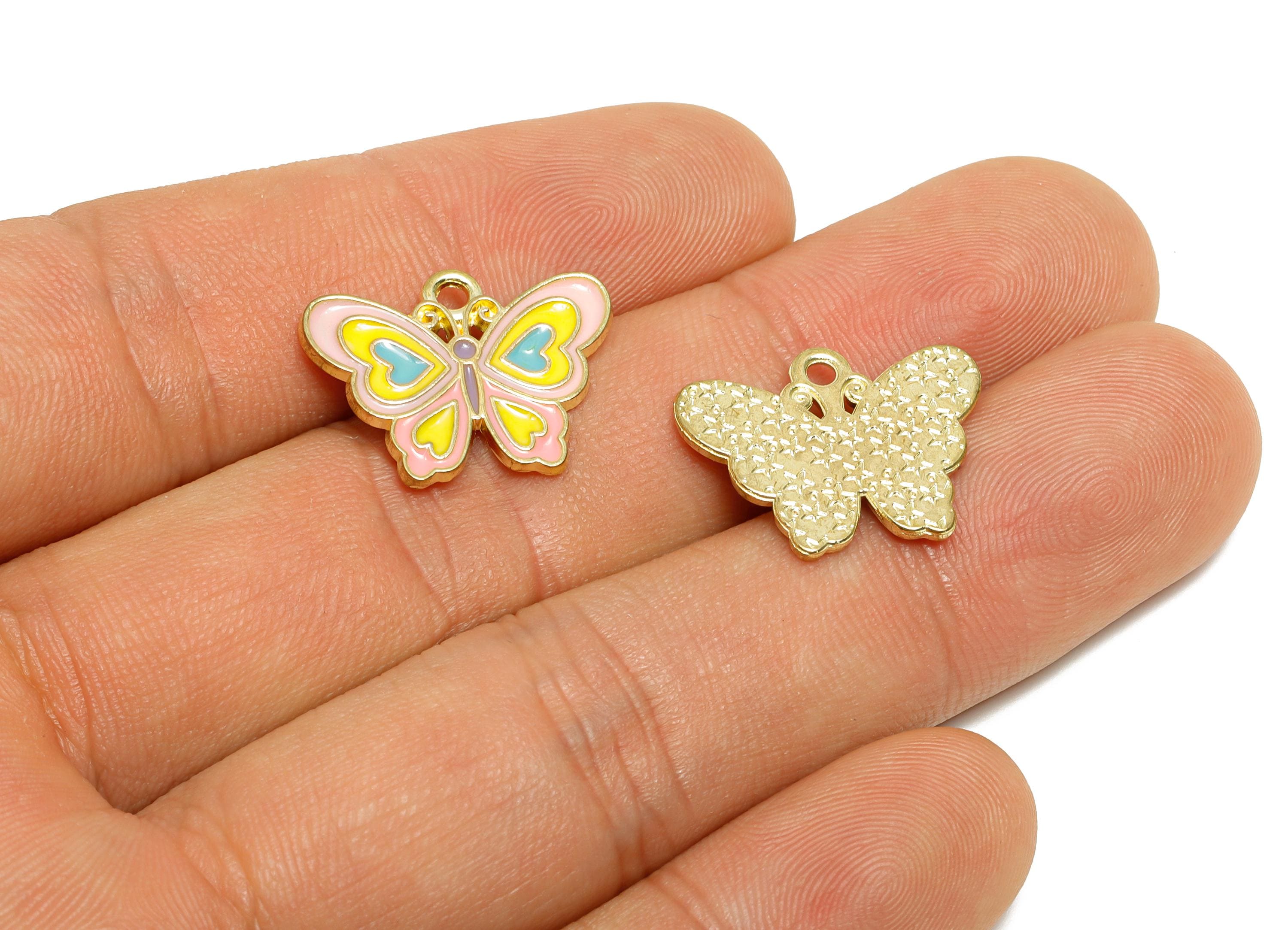 Alloy Enamel Butterfly Pendant - Rainbow Wing Butterfly Pendant - Craft Supply Butterfly Charm - KC Gold Tone Plated - 20x15x1.23mm - AC3459