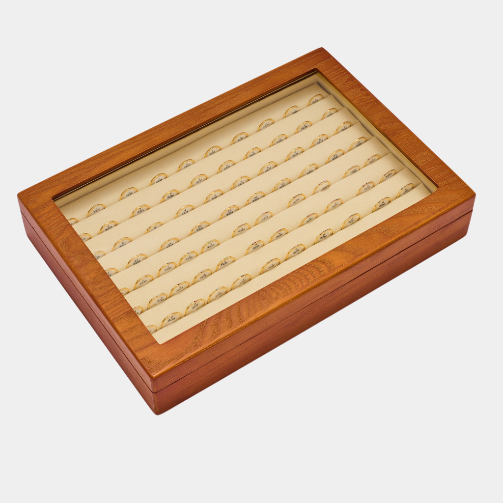 Gemstone Stacking Rings - 84pcs SET for Retailers - Sterling Silver Minimalist Ring with Natural Stone - Dainty Gold-Plated Sterling Silver Rings with High Quality Wooden Box