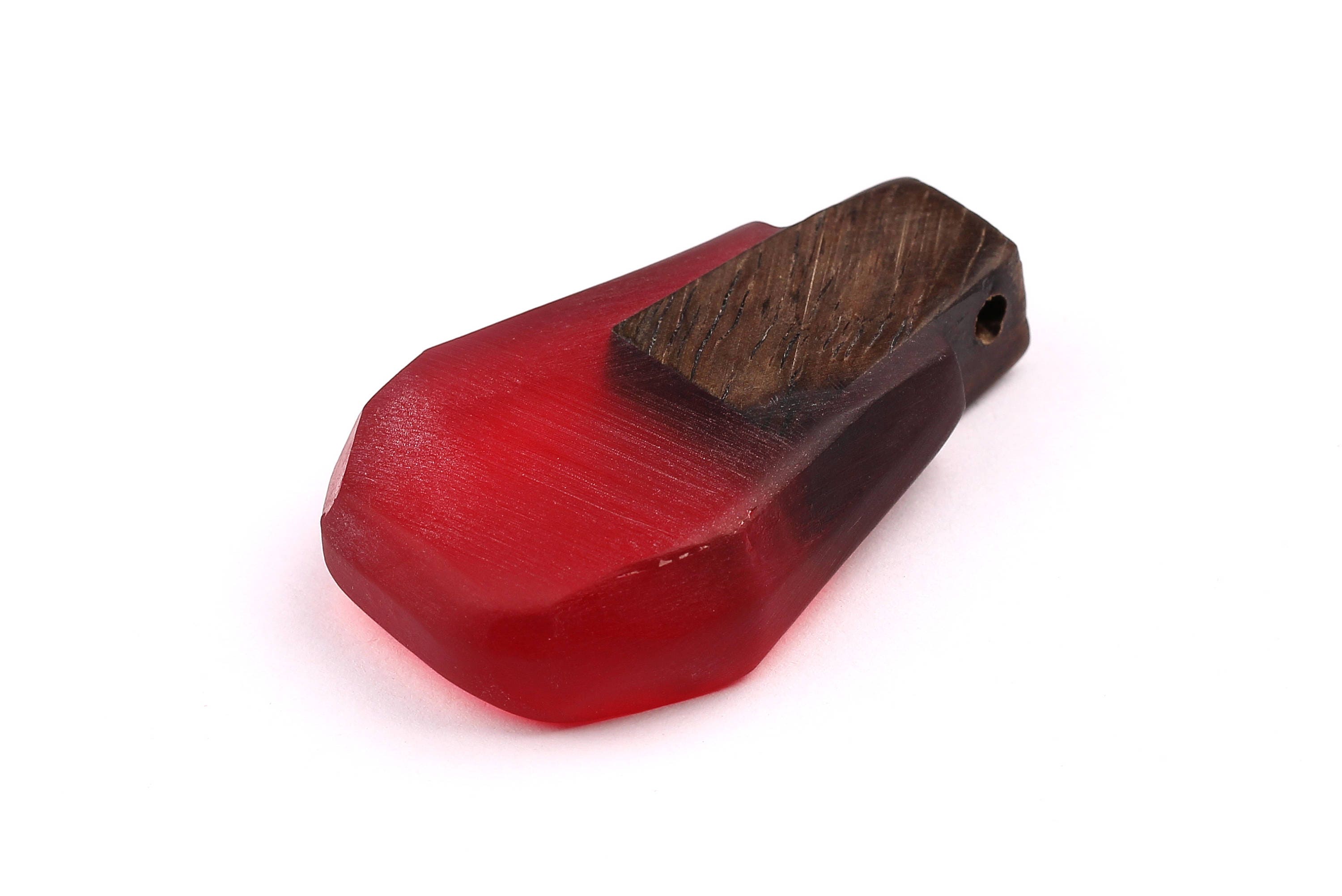 Wood Resin Pendant - Natural Monzo Wooden Charms - Red Epoxy Resin Necklace - Jewelry Supplies - Wooden Beads - 47x30x10mm - BB1002R - DOMEDBAZAAR
