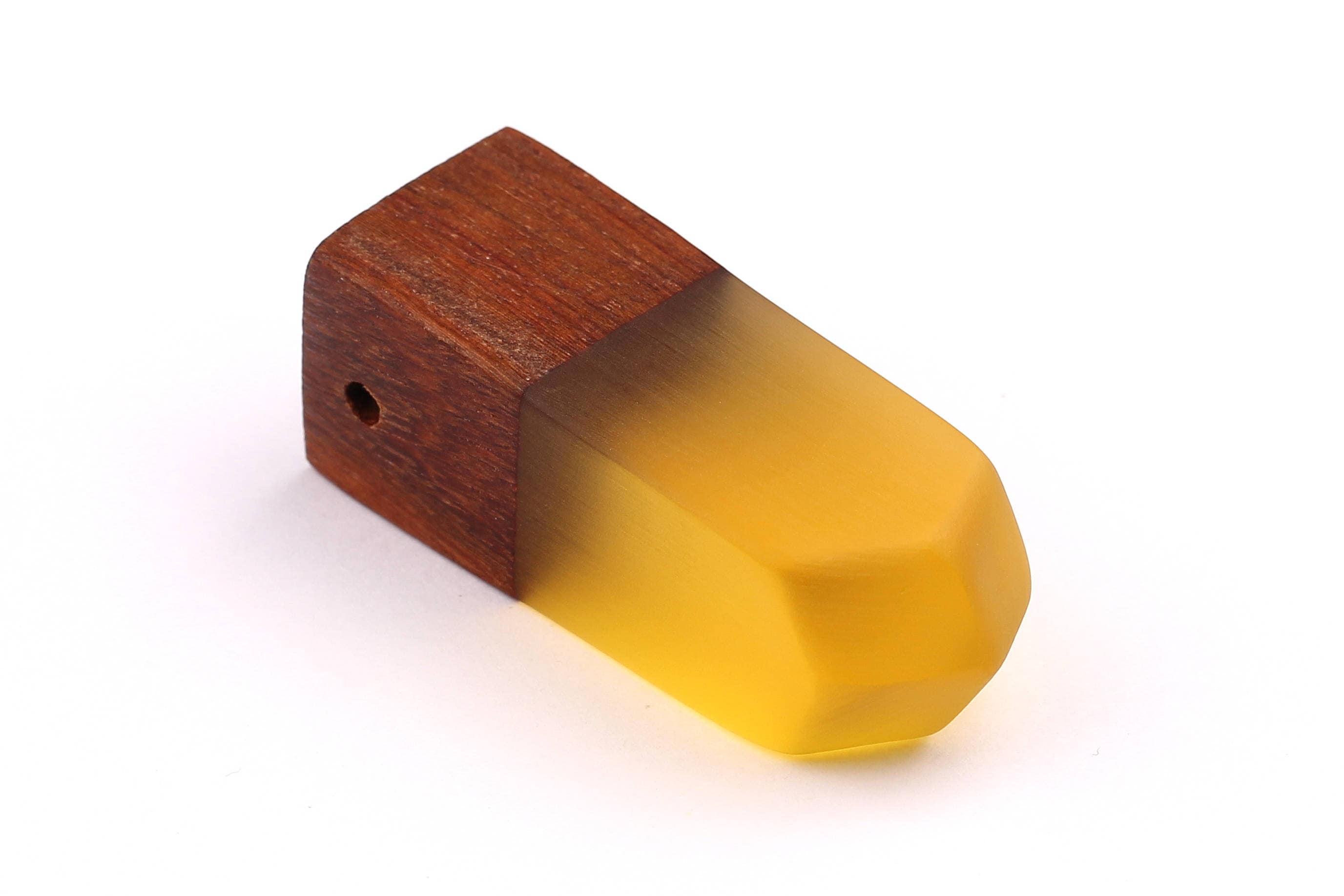 Wood Resin Pendant - Natural Monzo Wooden Charms - Yellow Epoxy Resin Necklace - Jewelry Supplies - Wooden Beads - 50x17x17mm - BB1006Y - DOMEDBAZAAR