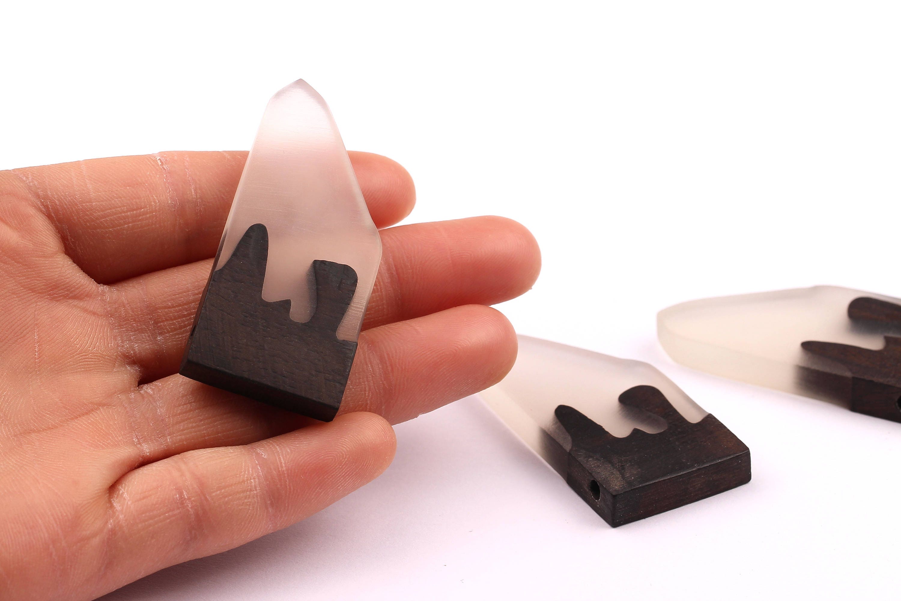 Wood Resin Pendant - Natural Monzo Wooden Charms - White Epoxy Resin Necklace - Jewelry Supplies - Wooden Beads - 50x23x6mm - BB1004W - DOMEDBAZAAR