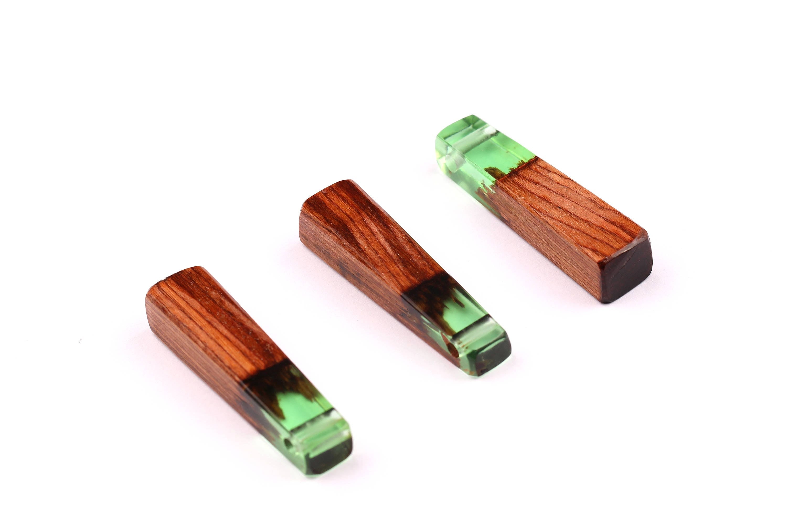 Wood Resin Pendant - Natural Mahogany Wooden Charms - Green Epoxy Resin Necklace - Jewelry Supplies - Wooden Beads - 49x10x12mm - BB1021SG - DOMEDBAZAAR