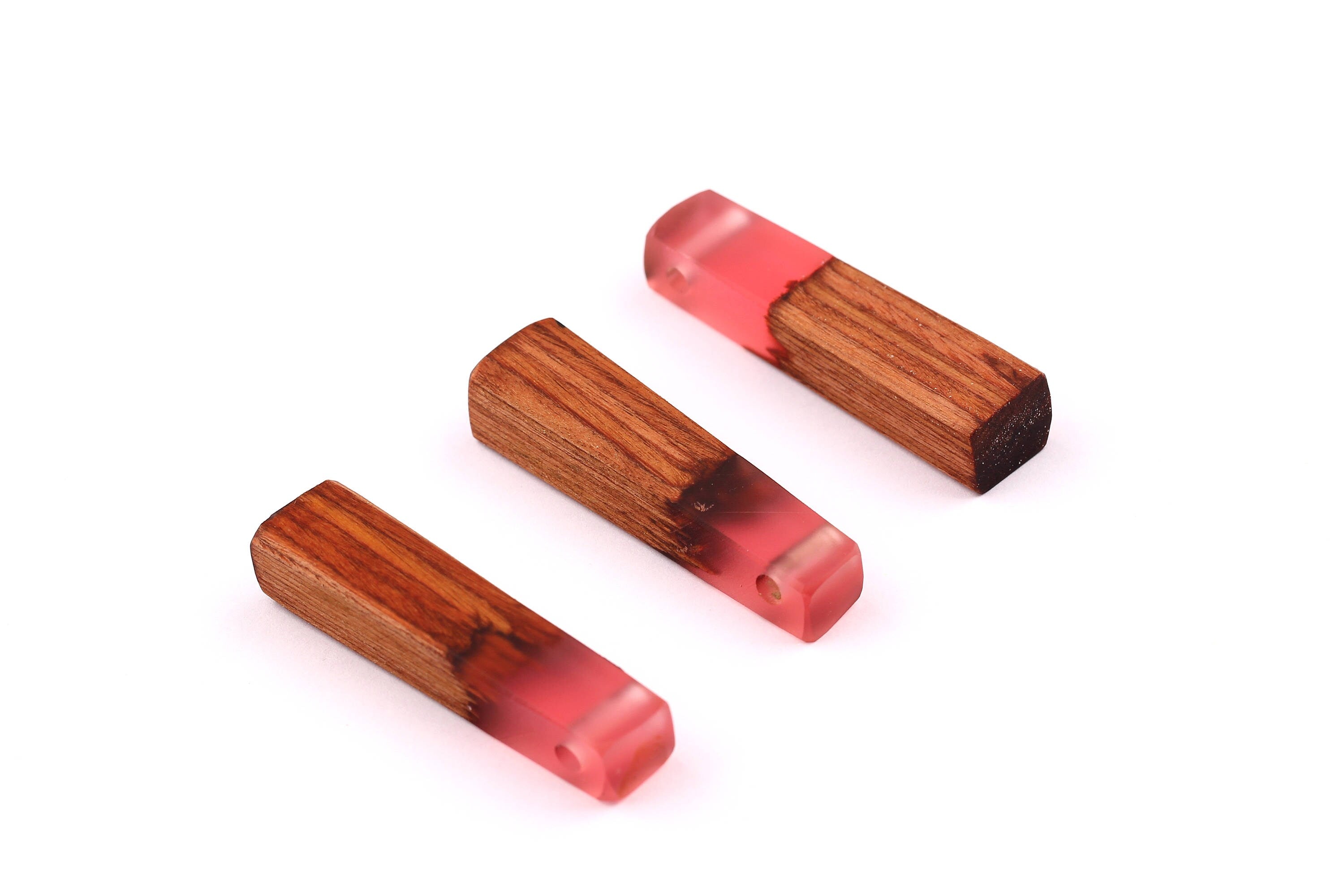 Wood Resin Pendant - Natural Mahogany Wooden Charms - Pink Epoxy Resin Necklace - Jewelry Supplies - Wooden Beads - 49x10x12mm - BB1021MP - DOMEDBAZAAR