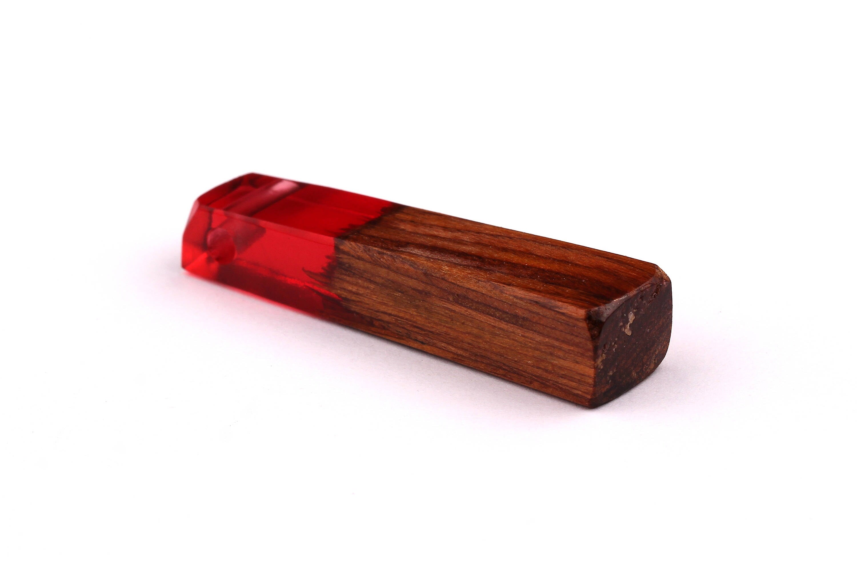 Wood Resin Pendant - Natural Mahogany Wooden Charms - Red Epoxy Resin Necklace - Jewelry Supplies - Wooden Beads - 49x10x12mm - BB1021SR - DOMEDBAZAAR