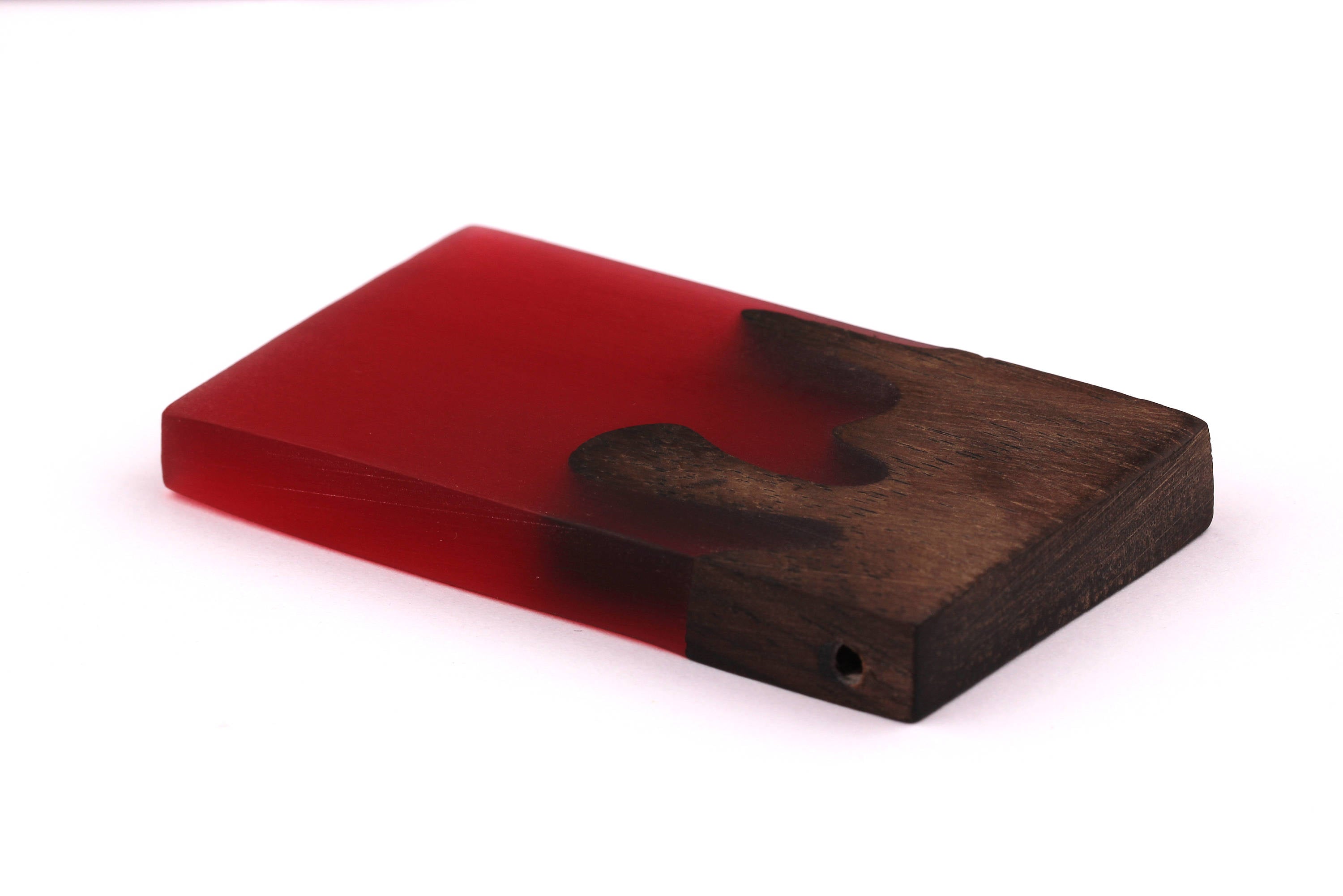Wood Resin Pendant - Natural Monzo Wooden Charms - Red Epoxy Resin Necklace - Jewelry Supplies - Rectangle Shaped - 70x40x8mm - BB1001R - DOMEDBAZAAR