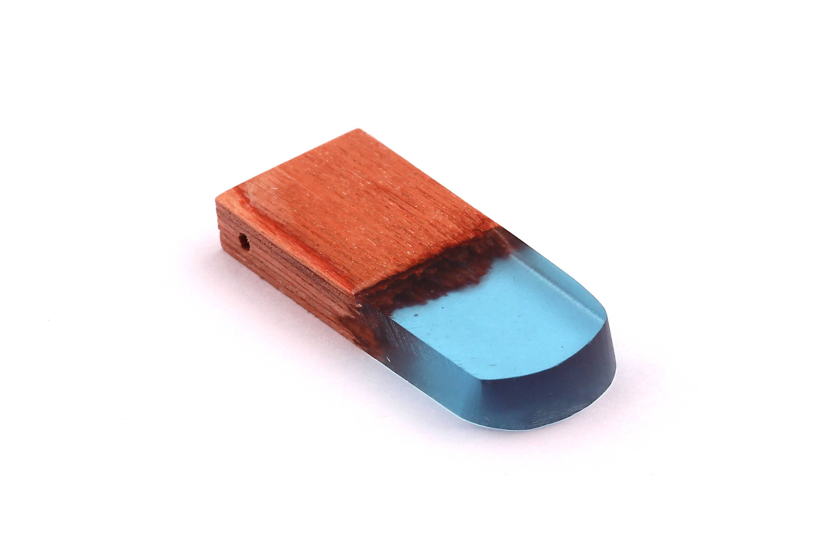 Wood Resin Pendant - Natural Wooden Charms - Blue Epoxy Resin Necklace - Jewelry Supplies - Wooden Beads 32x13x4mm - BB1036B - DOMEDBAZAAR
