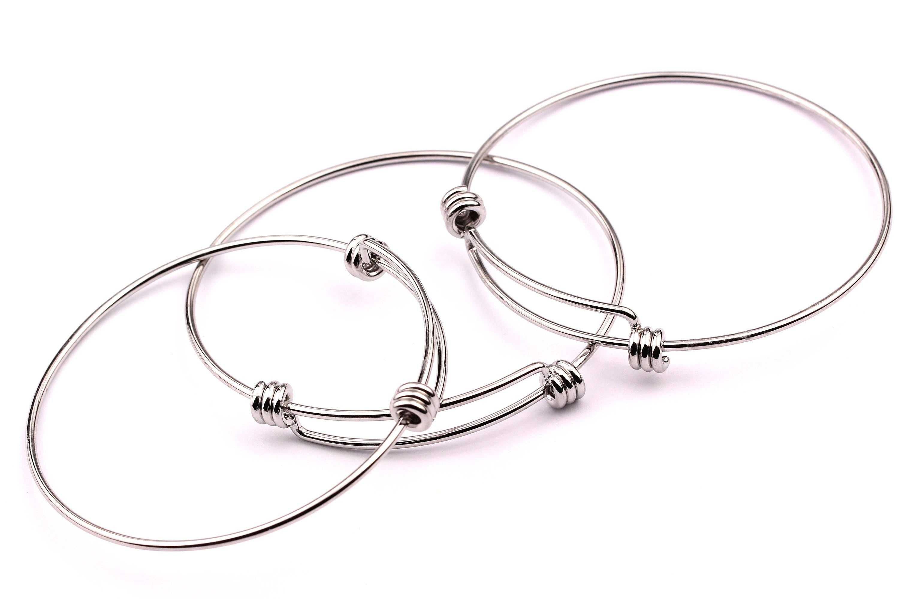 Adjustable Bangle Bracelet - Stainless Steel Bracelet - 3 Loops - Expandable Wire Bangle For Charms - Jewelry Supplies - 70x1.6mm - SS1003 - DOMEDBAZAAR