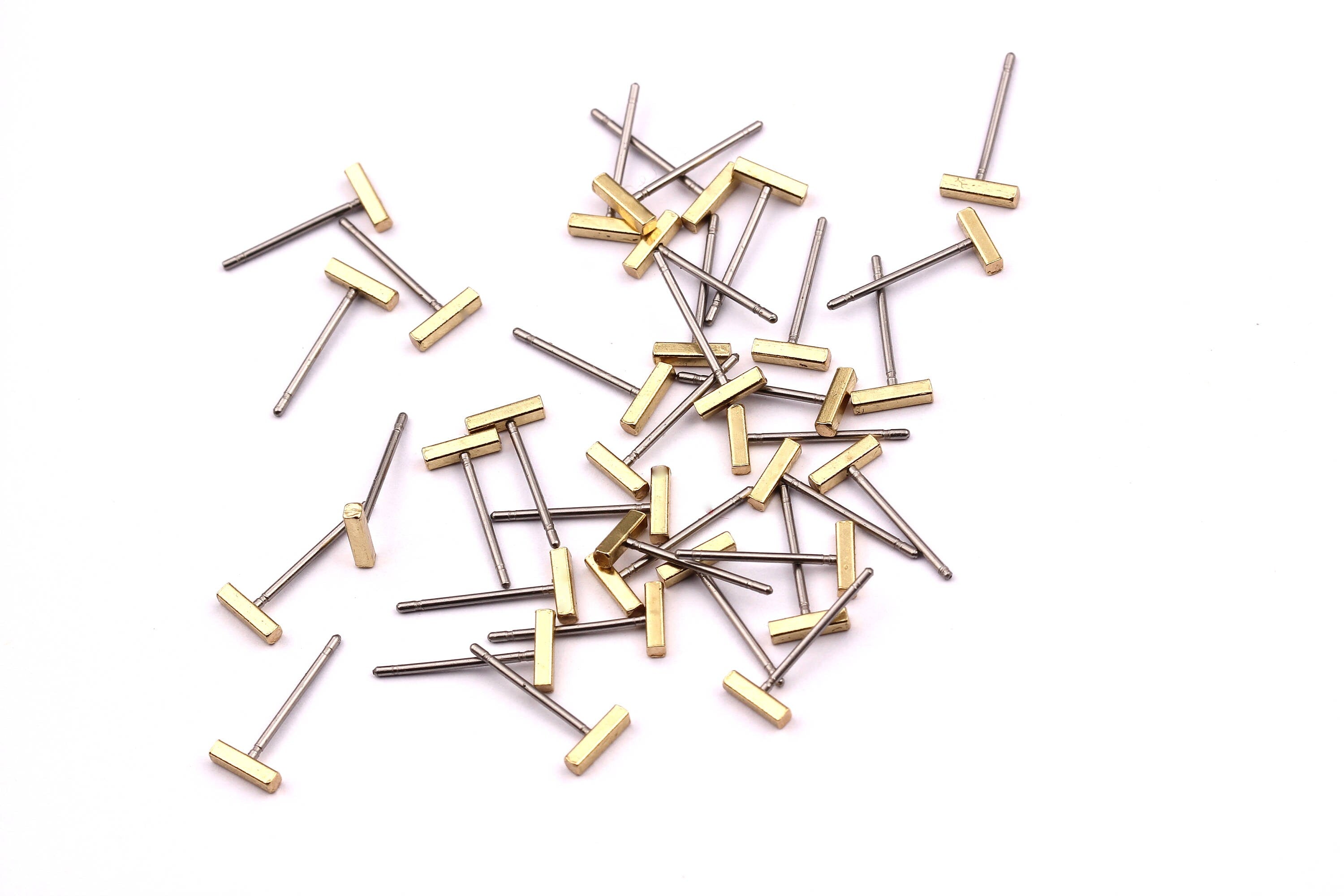 Rectangle Bar Stud - Raw Brass Flat Bar Stud - Stainless Steel Earring Posts - Ear Studs - Jewelry Supplies for Earrings - 6x14mm PP1004A - DOMEDBAZAAR