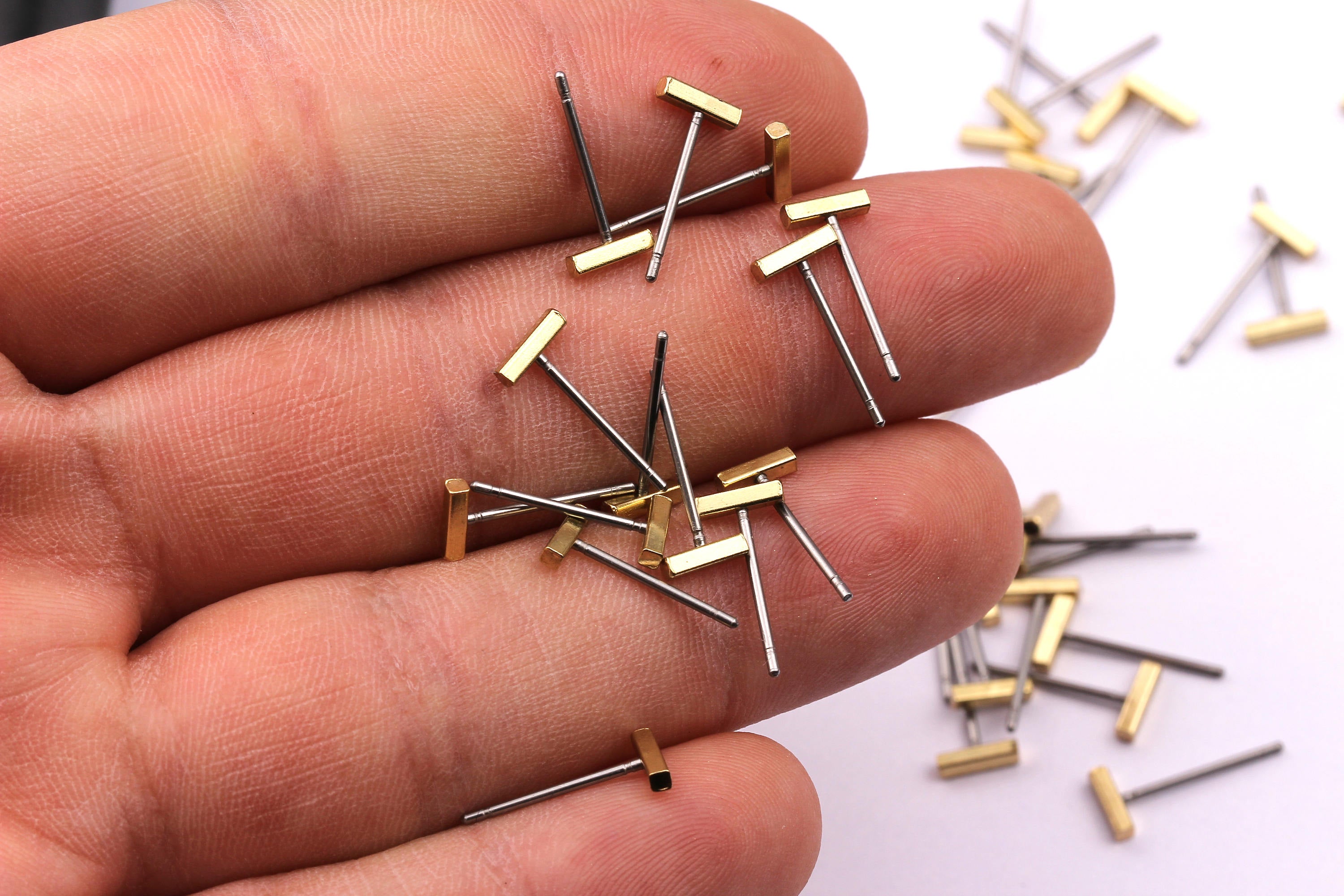 Rectangle Bar Stud - Raw Brass Flat Bar Stud - Stainless Steel Earring Posts - Ear Studs - Jewelry Supplies for Earrings - 6x14mm PP1004A - DOMEDBAZAAR